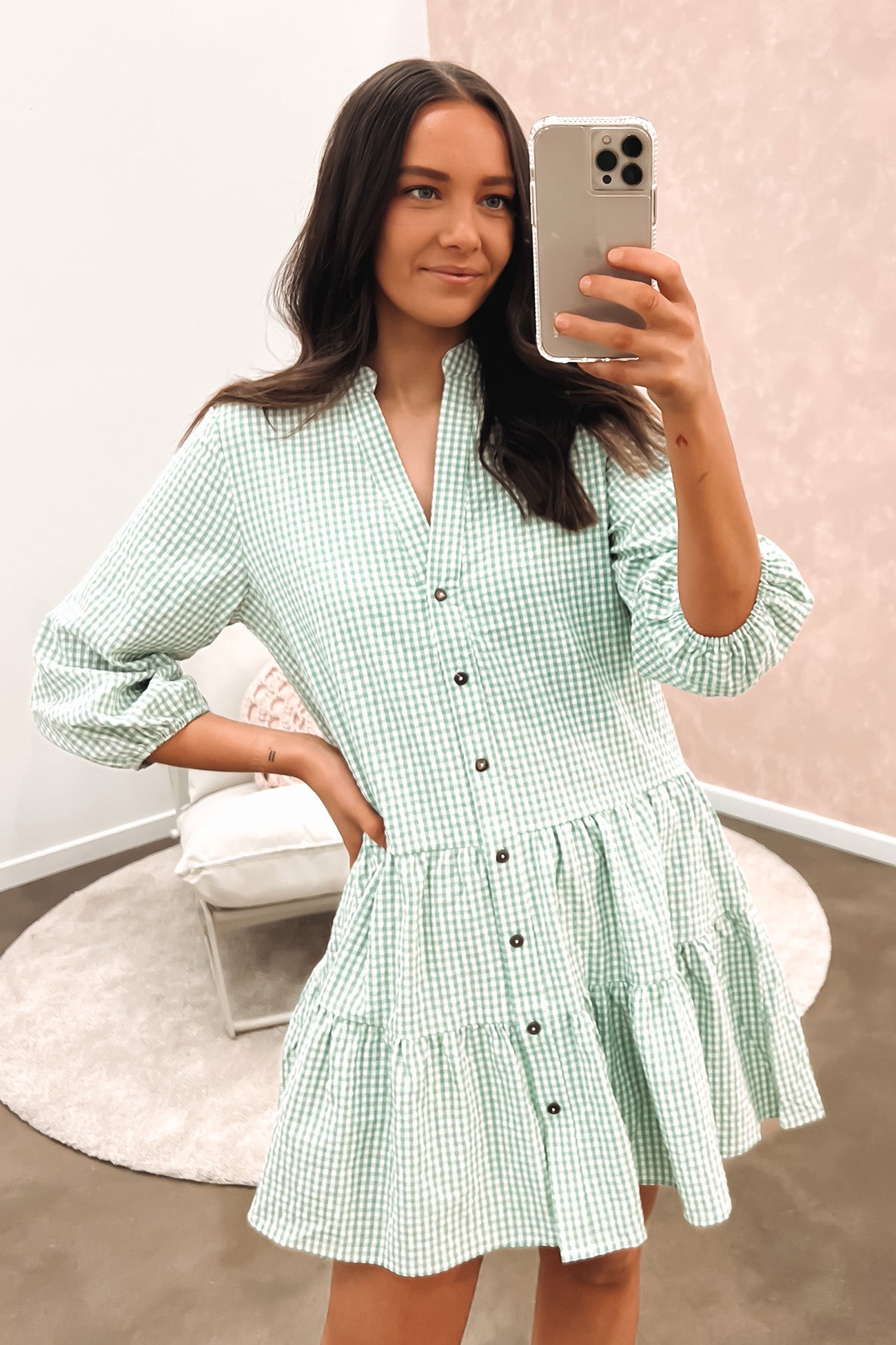 Boneca Mini Dress Sage Check