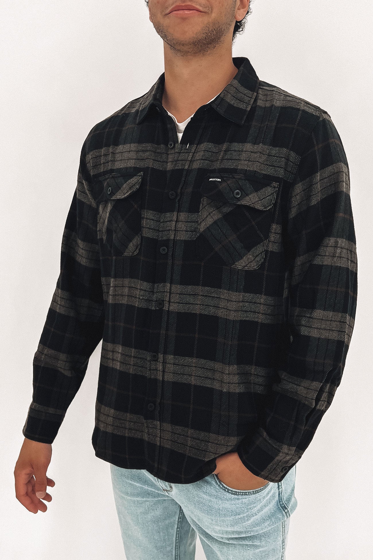 Bowery Long Sleeve Flannel Black Charcoal