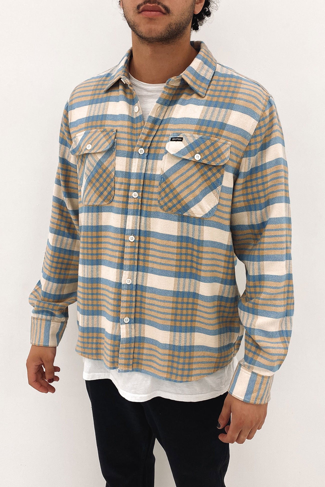 Bowery Long Sleeve Flannel White Cap Sand Blue Heaven