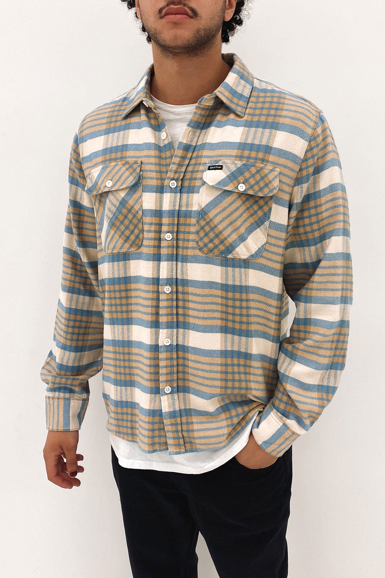 Bowery Long Sleeve Flannel White Cap Sand Blue Heaven