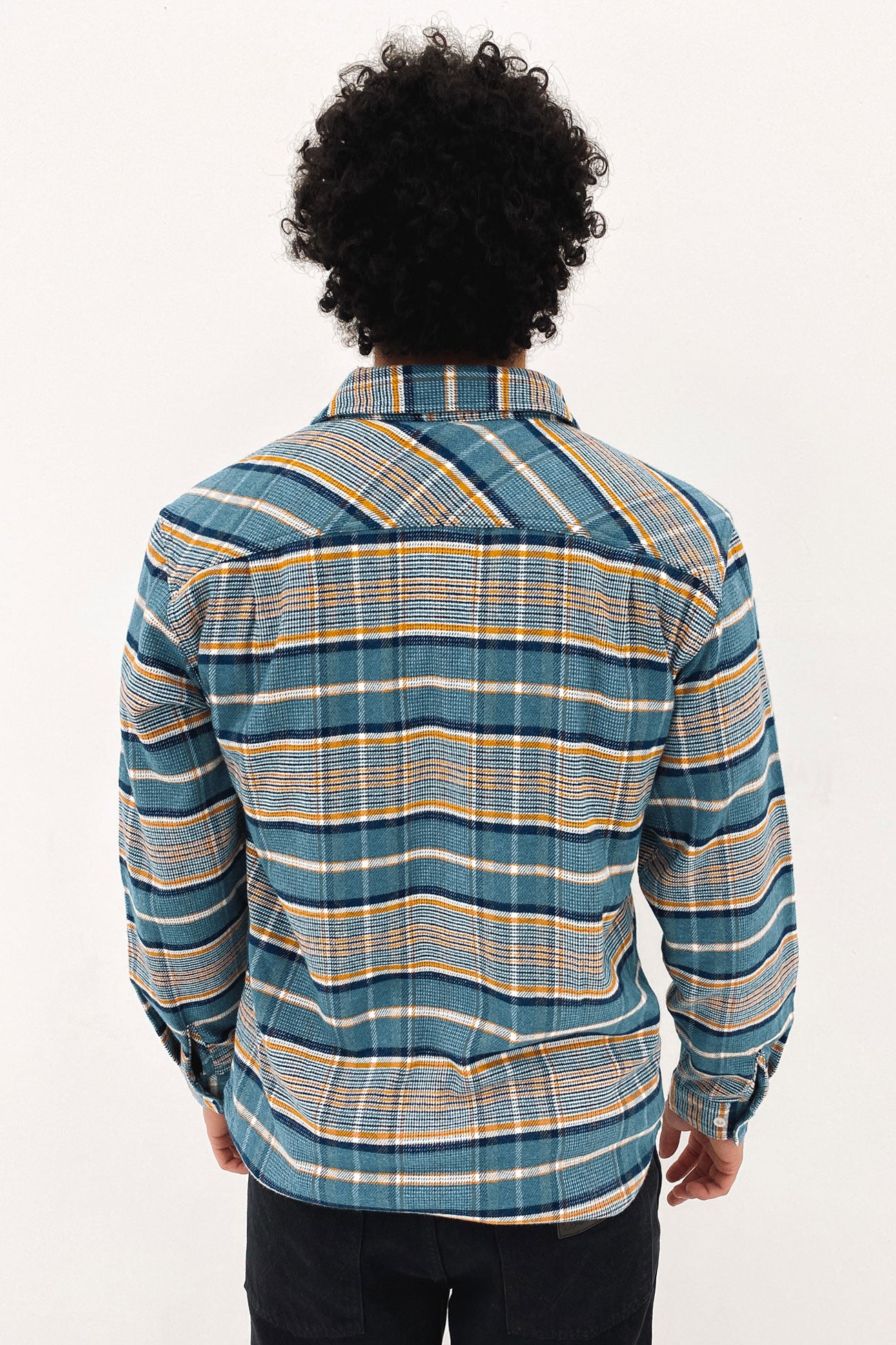 Bowery Stretch Water Resistant Flannel Blue Heaven Paradise Orange