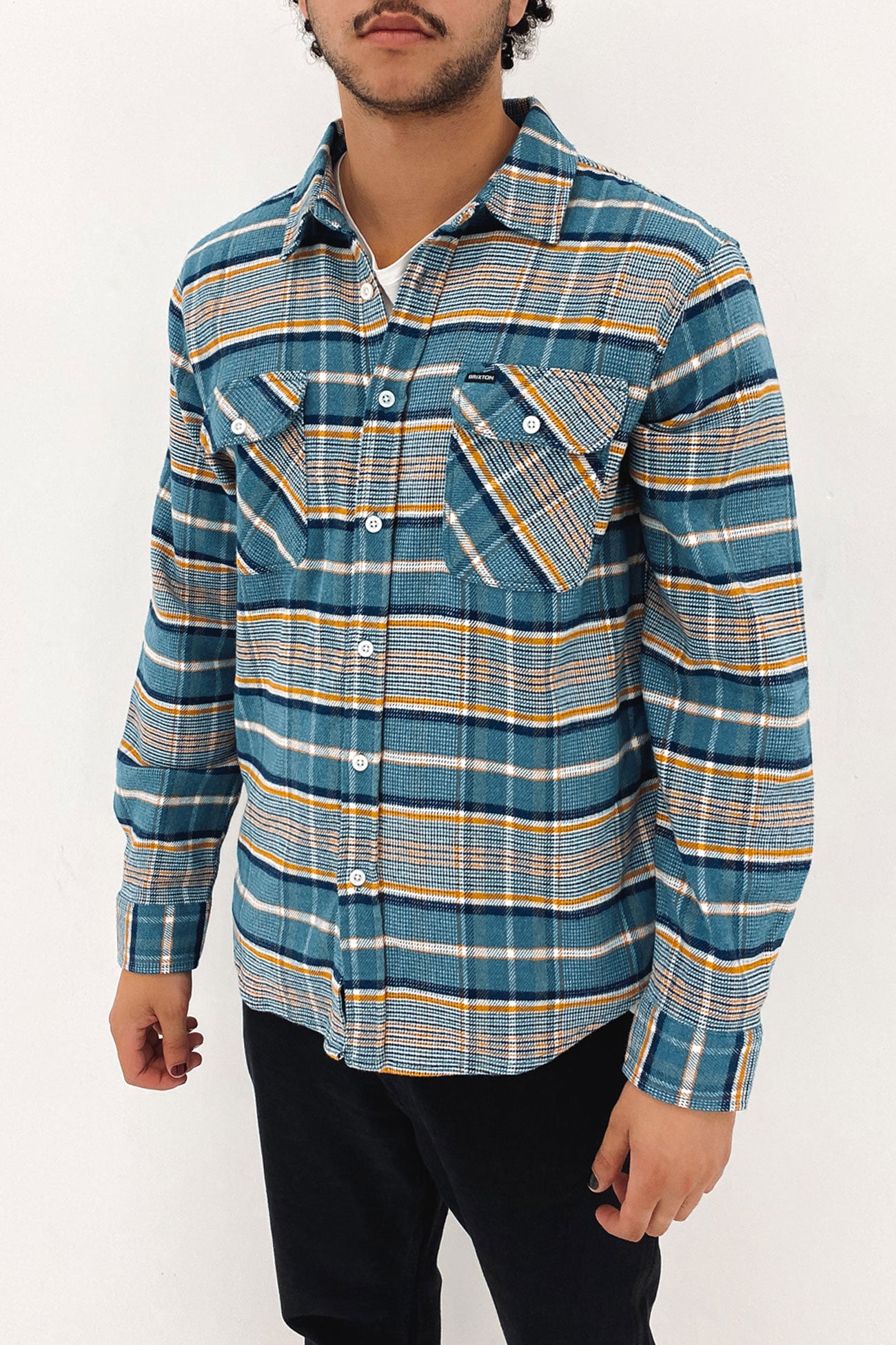 Bowery Stretch Water Resistant Flannel Blue Heaven Paradise Orange