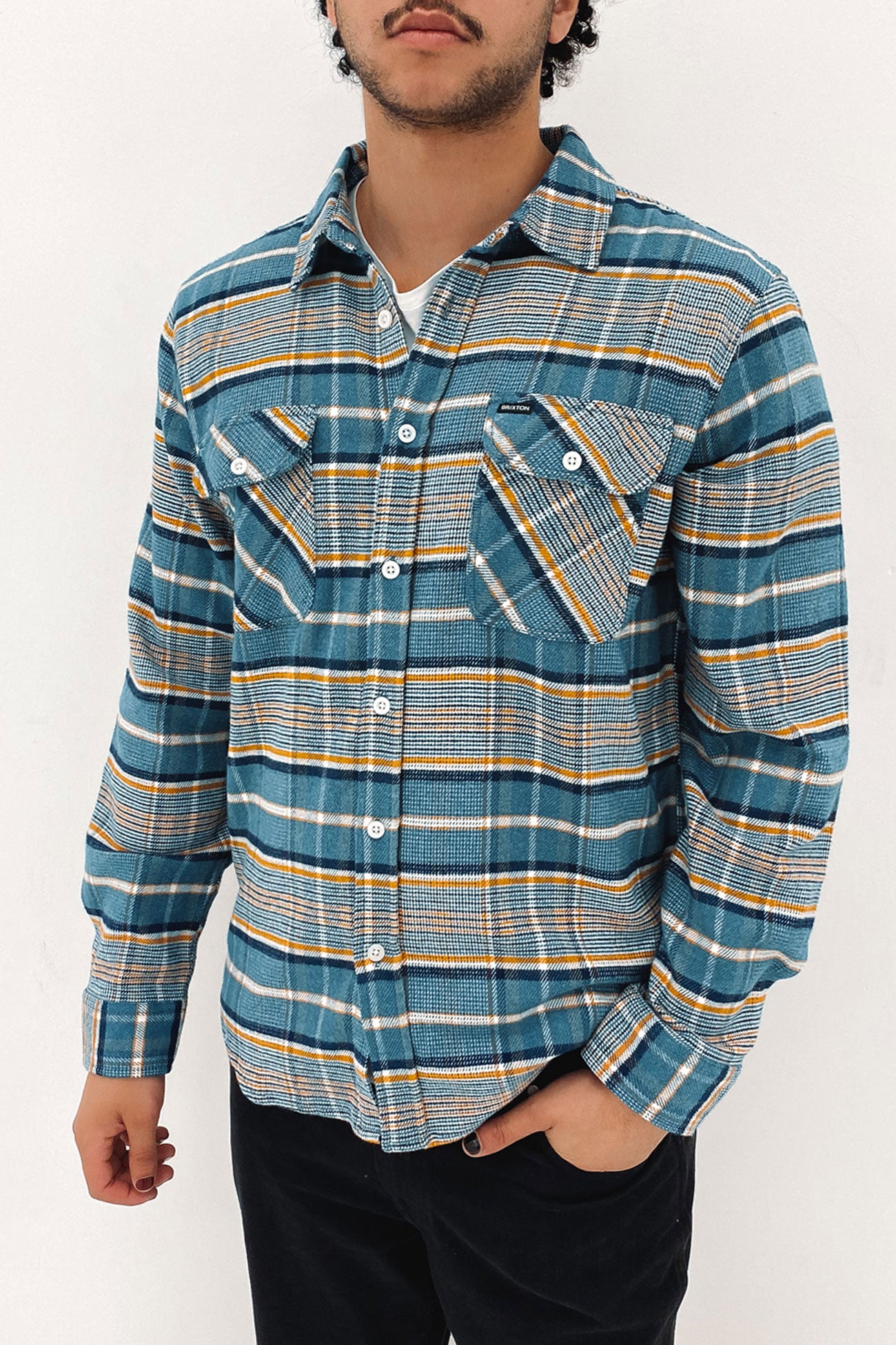 Bowery Stretch Water Resistant Flannel Blue Heaven Paradise Orange