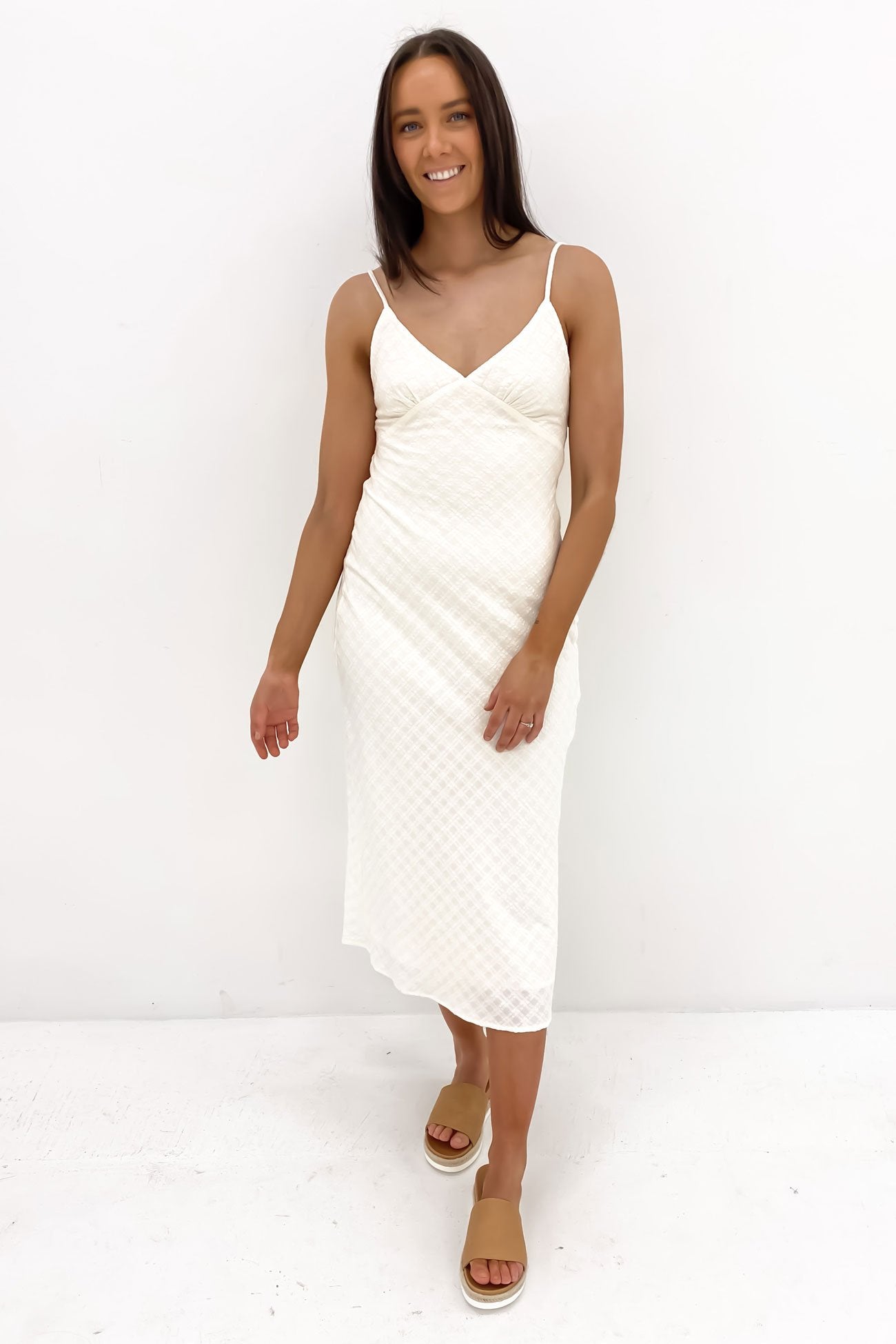 Briannah Bias Cut Midi Dress White