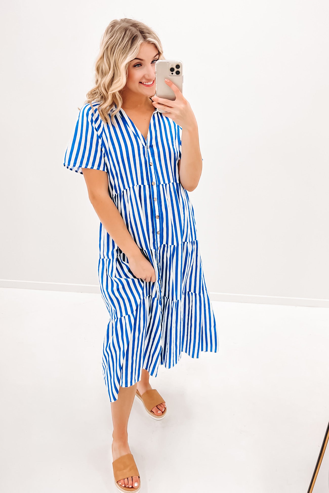 Brooke Midi Dress Blue Stripe