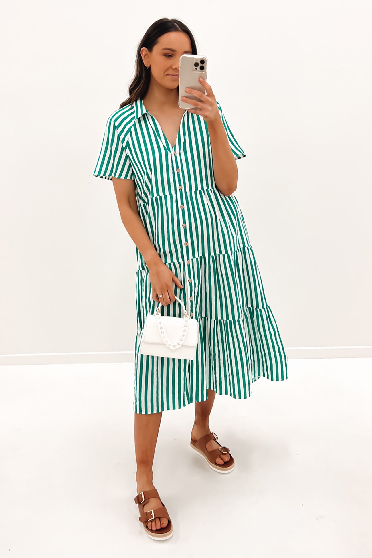 Brooke Midi Dress Green Stripe