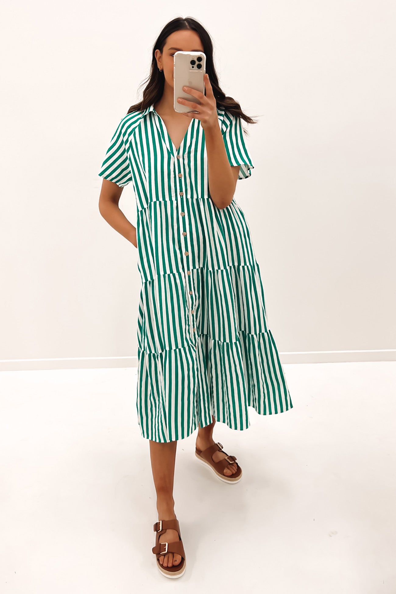 Brooke Midi Dress Green Stripe