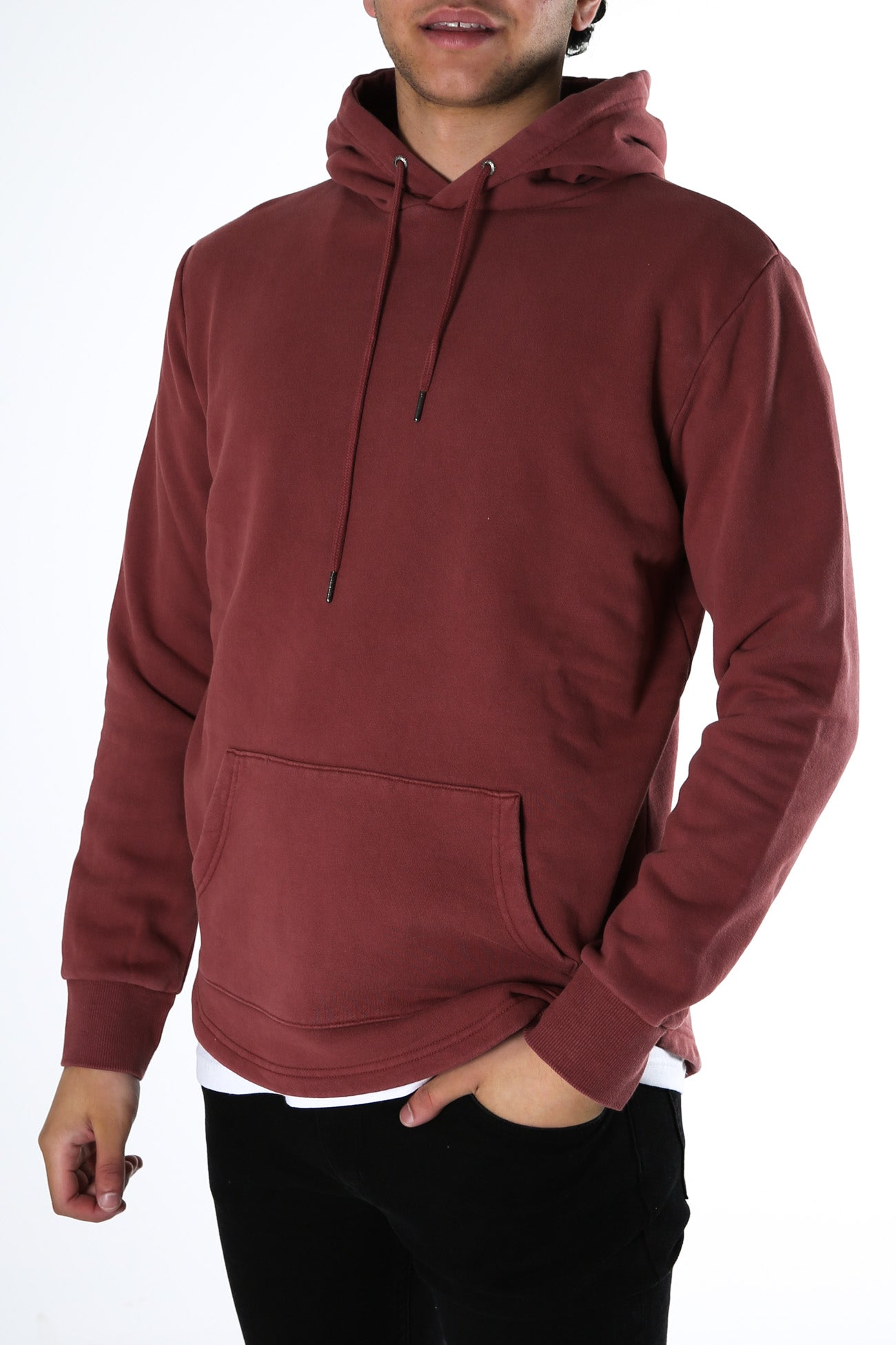 Curved Hem Hoody Burgandy