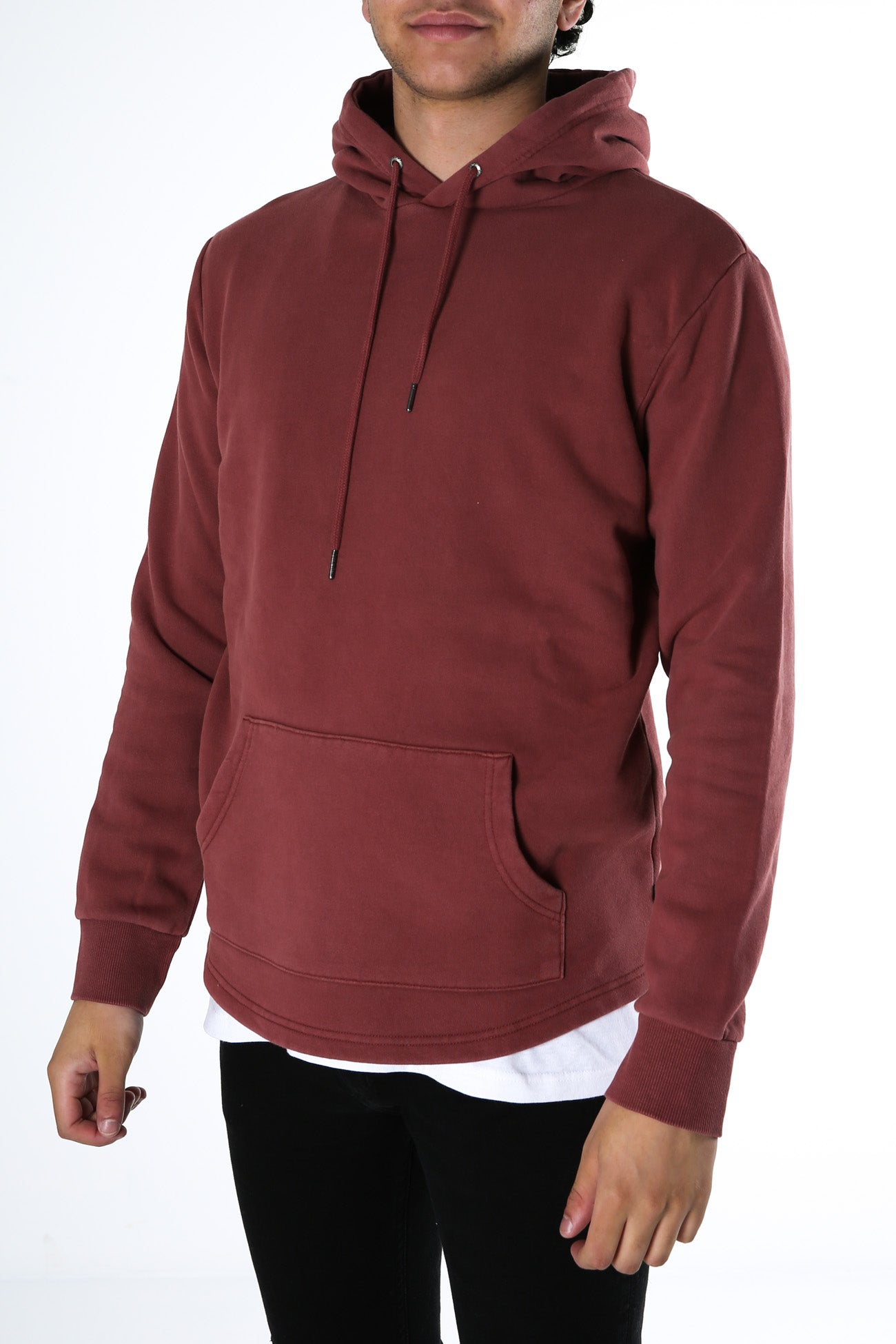 Curved Hem Hoody Burgandy