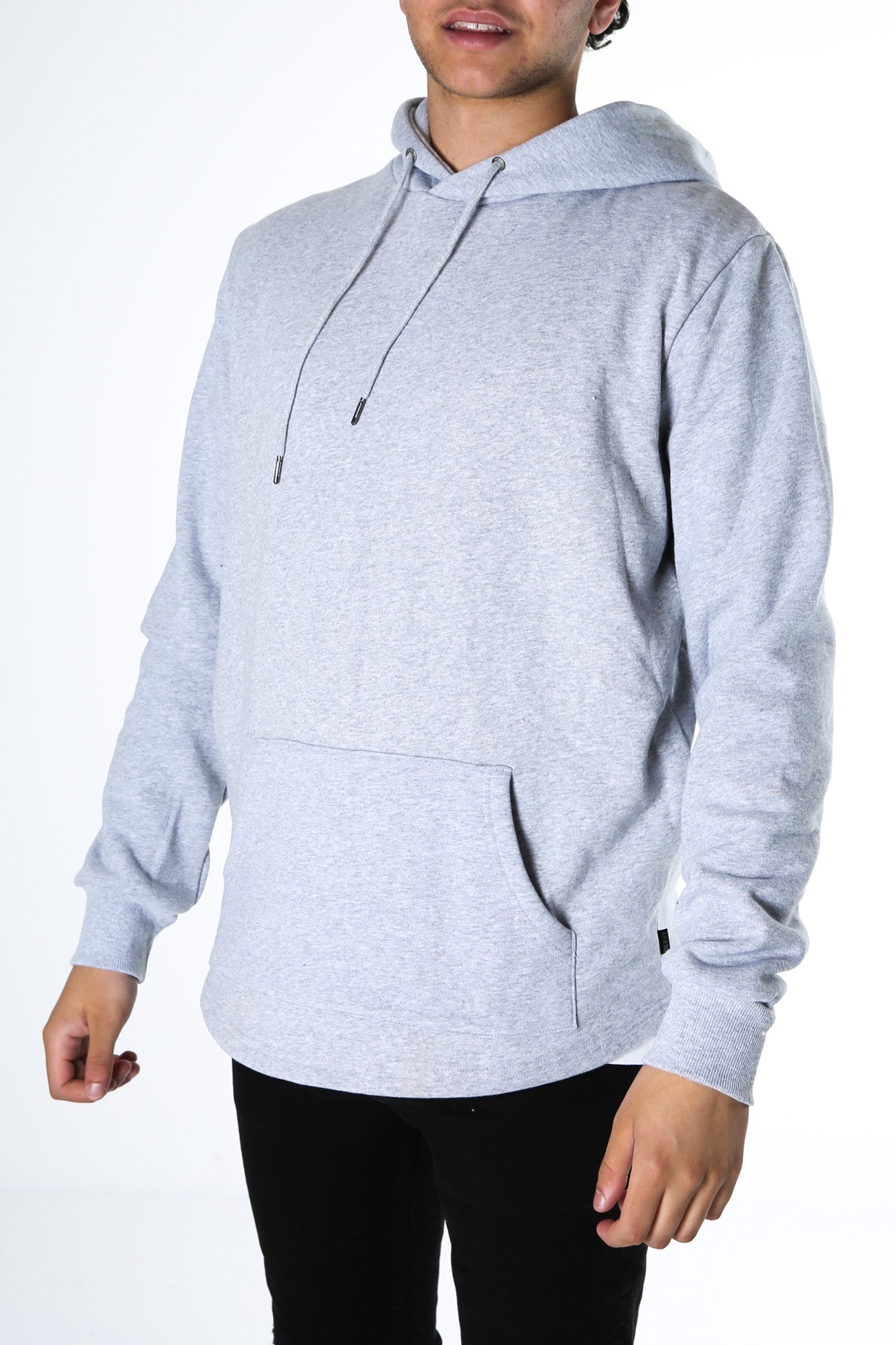 Curved Hem Hoody Grey Marle