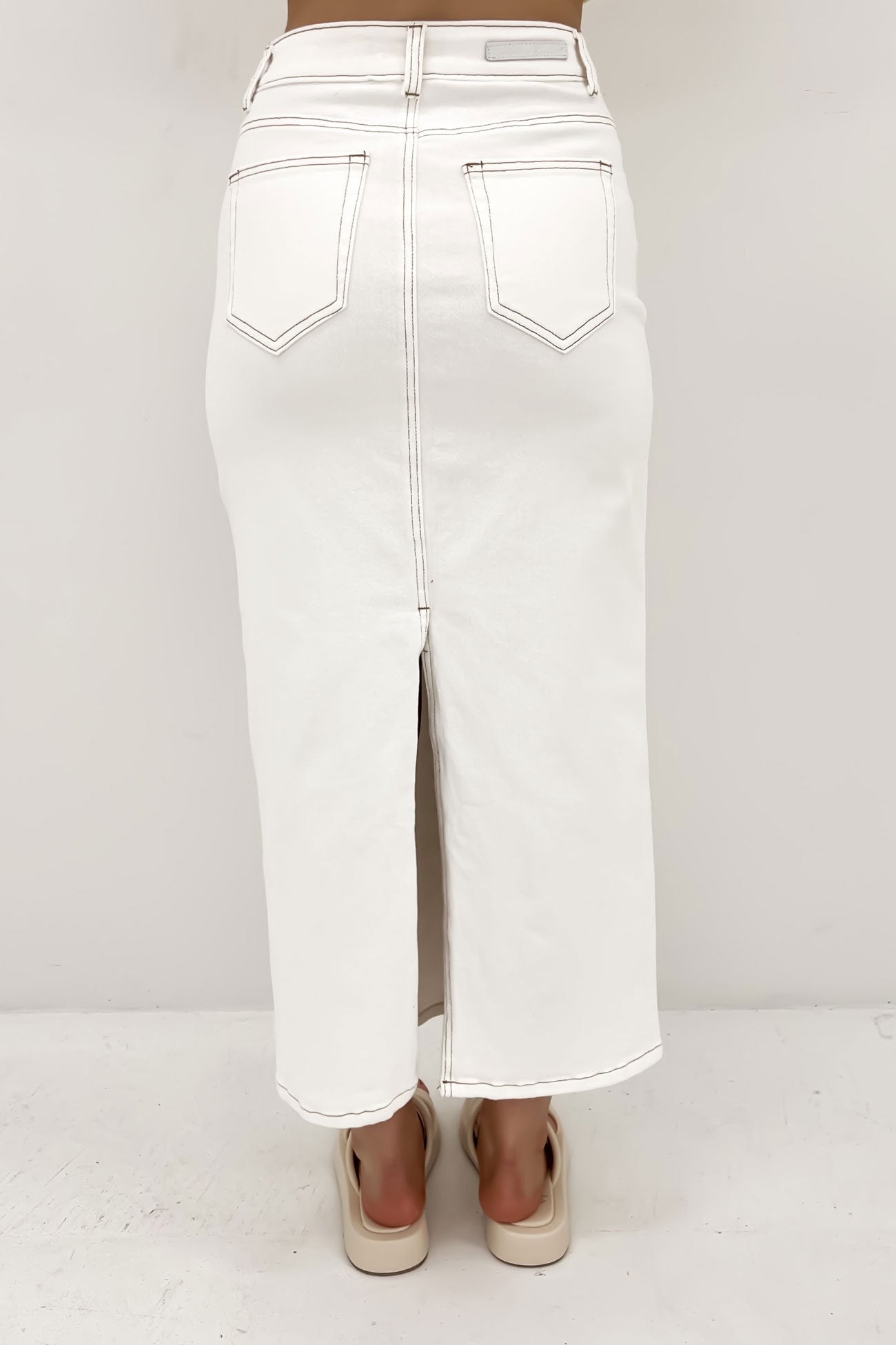 Caitlyn Denim Midi Skirt White