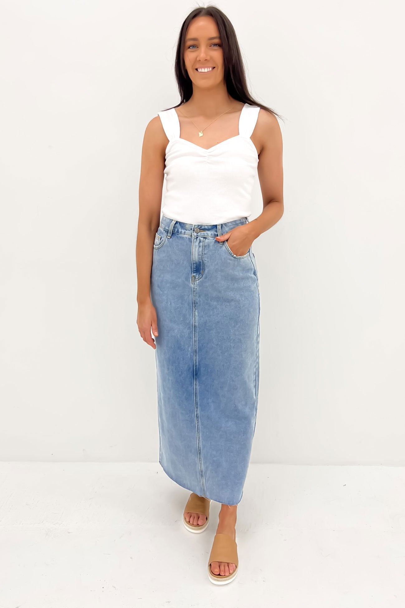 Calla Denim Maxi Skirt Light Blue