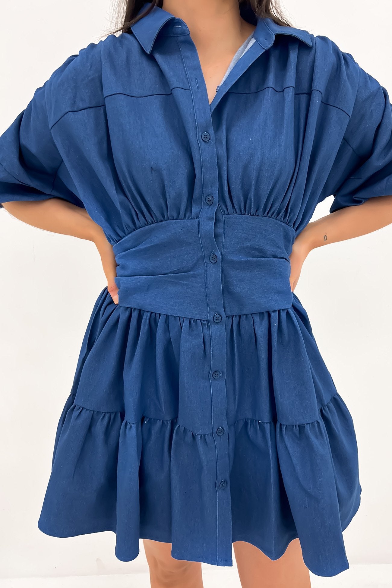 Cambri Denim Mini Dress Blue