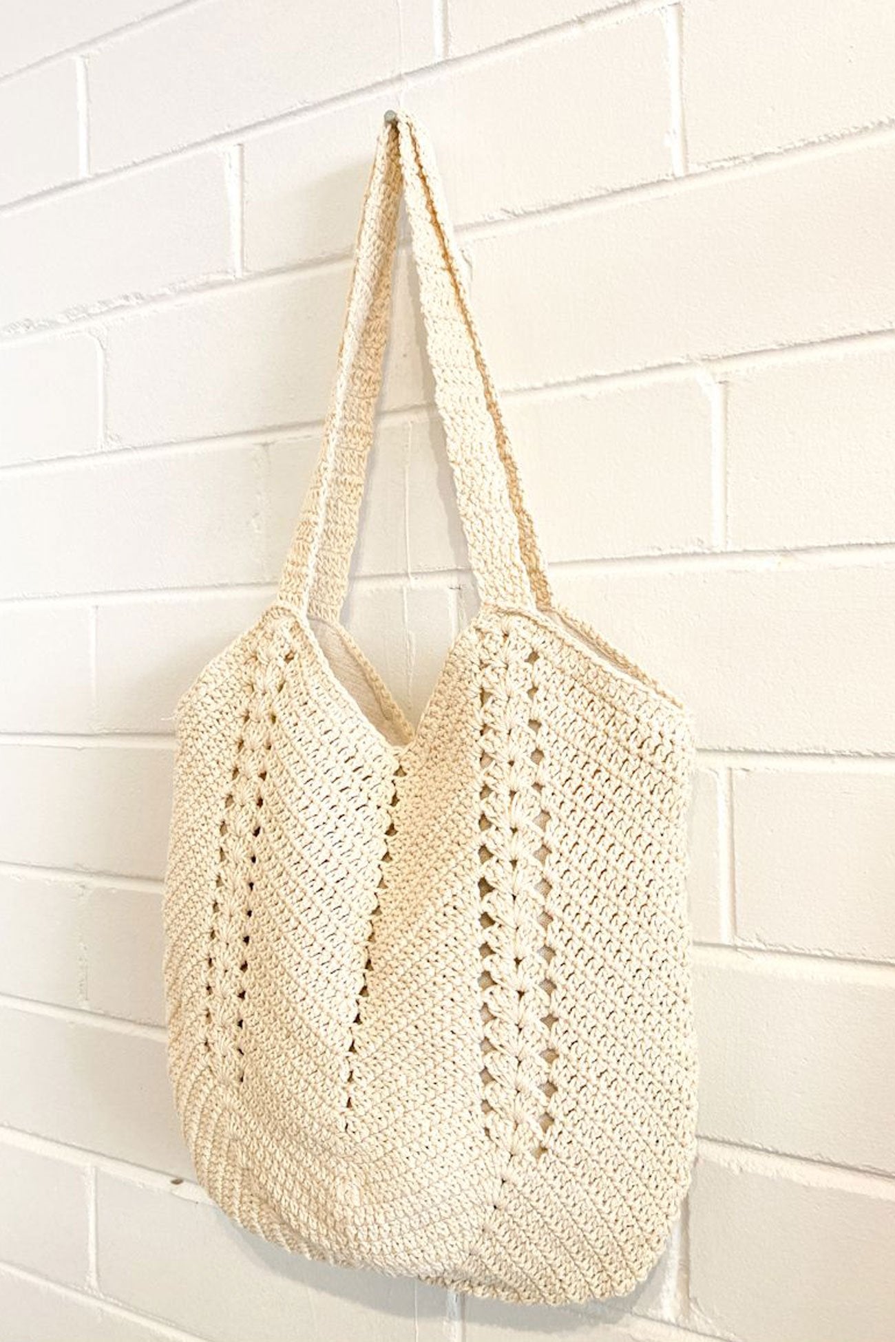 Cassie Crochet Tote Bag Beige