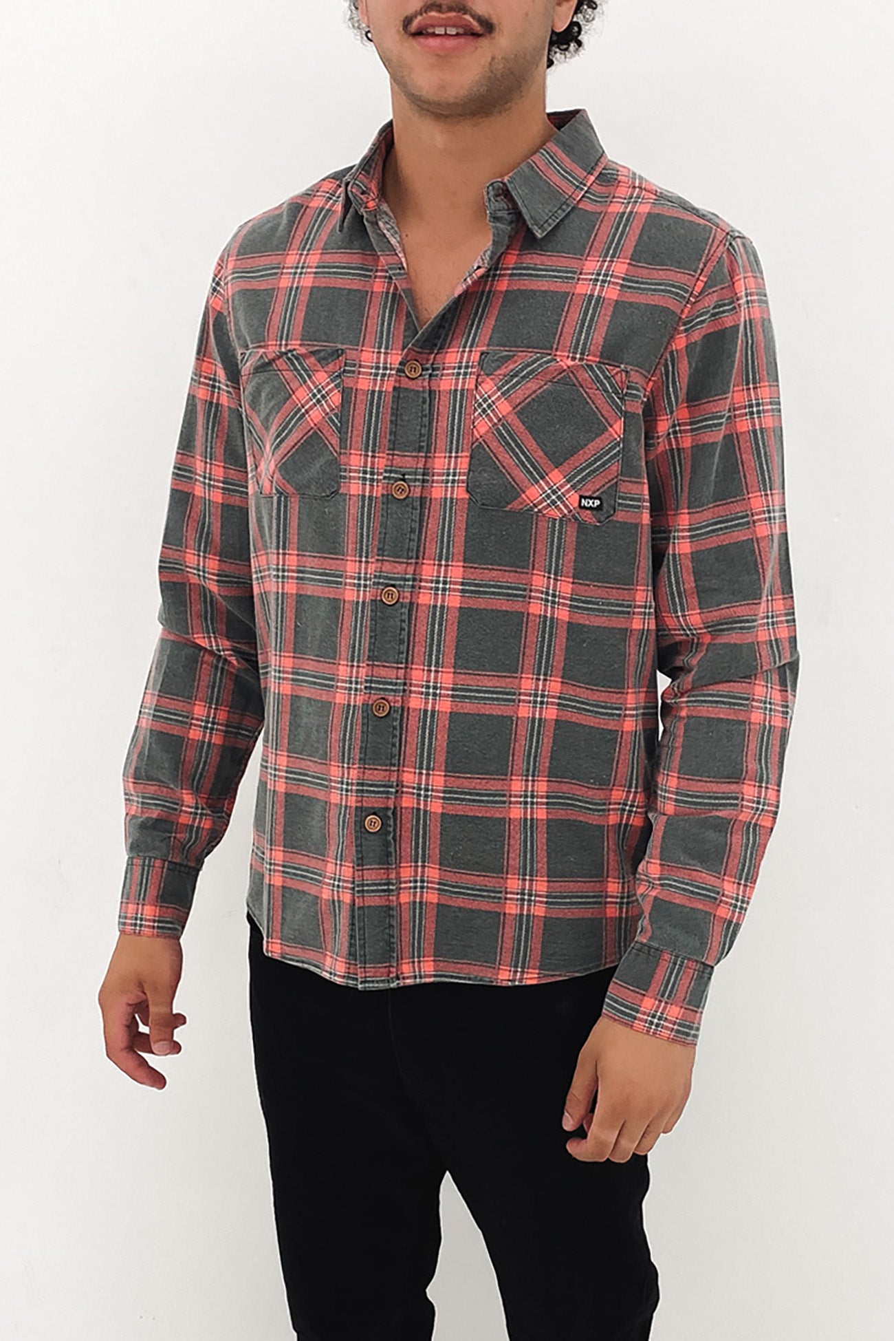 Charge Casual Long Sleeve Shirt Black Red Check