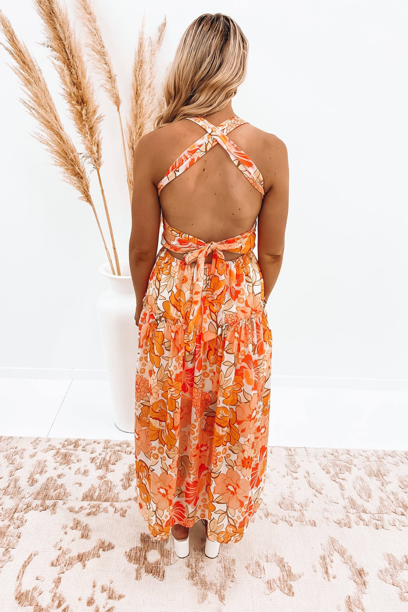 Charlotte Midi Dress Orange Floral