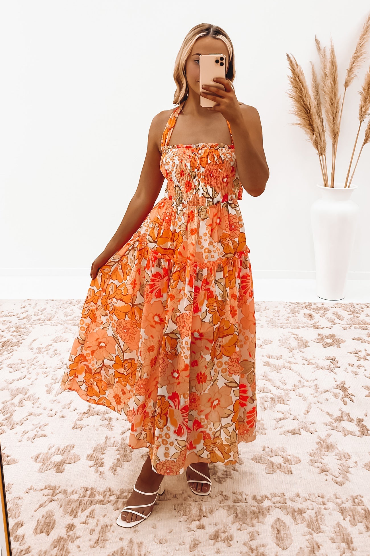 Charlotte Midi Dress Orange Floral