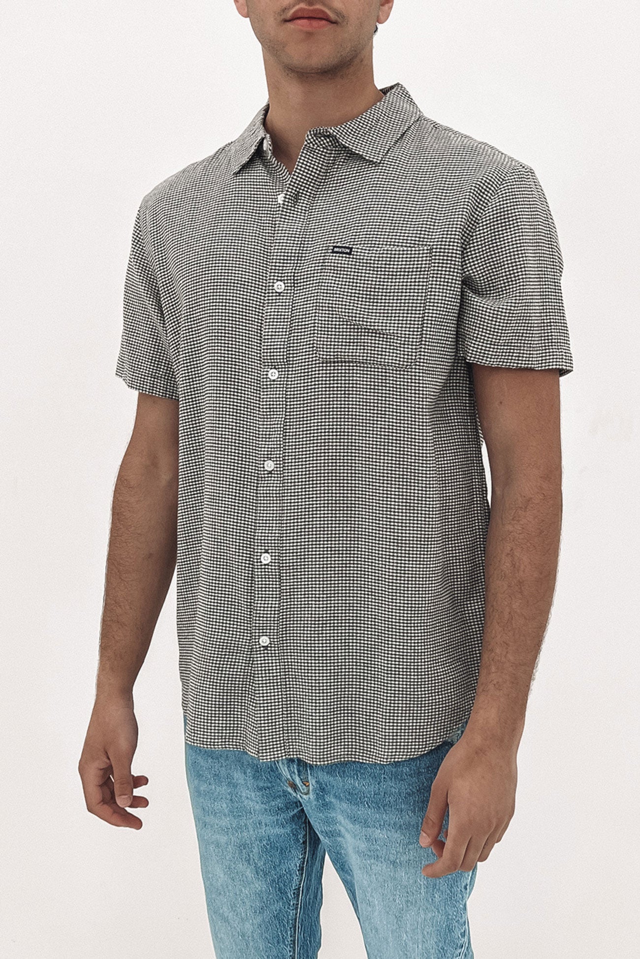 Charter Gingham Short Sleeve Woven Shirt Black Off White