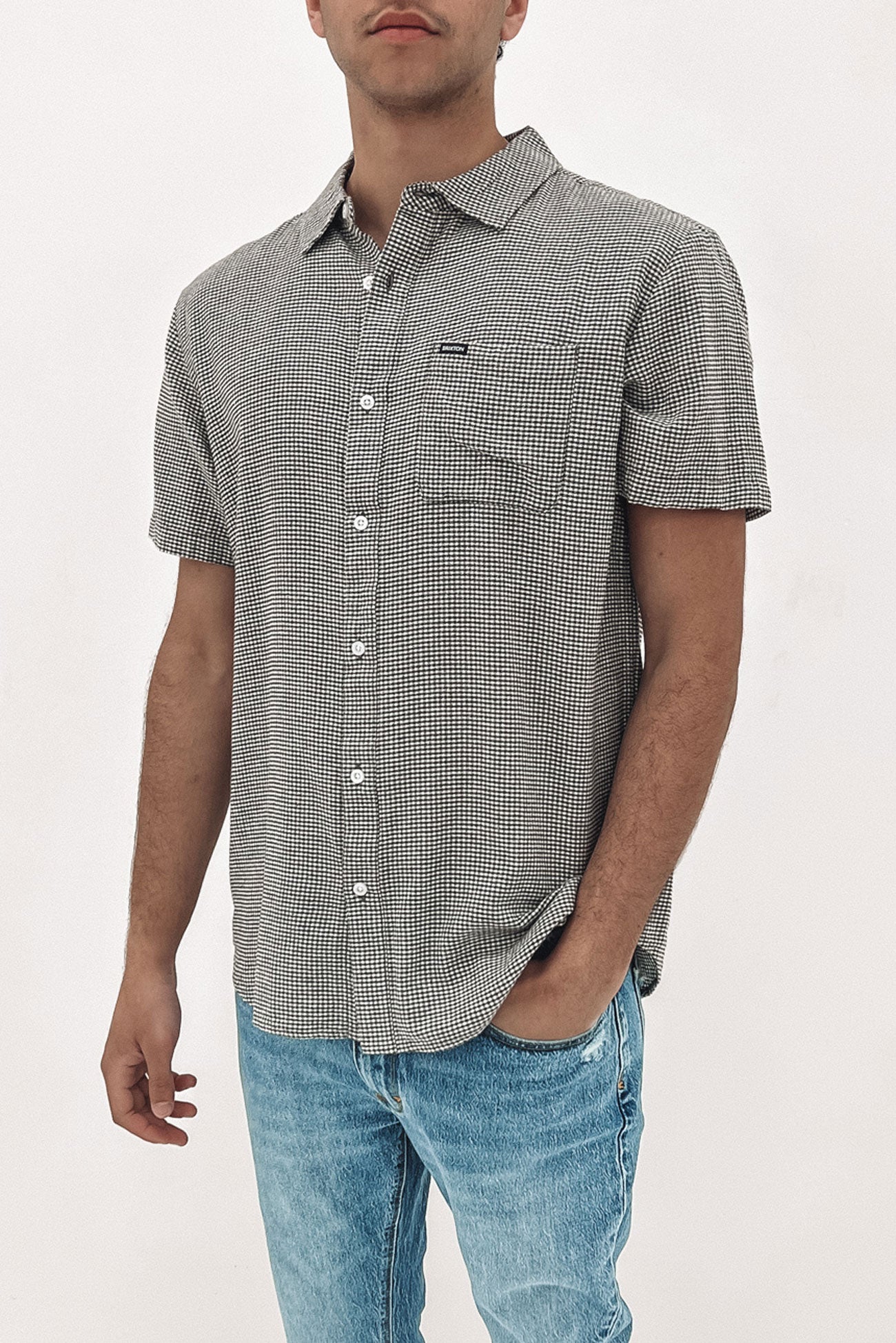 Charter Gingham Short Sleeve Woven Shirt Black Off White