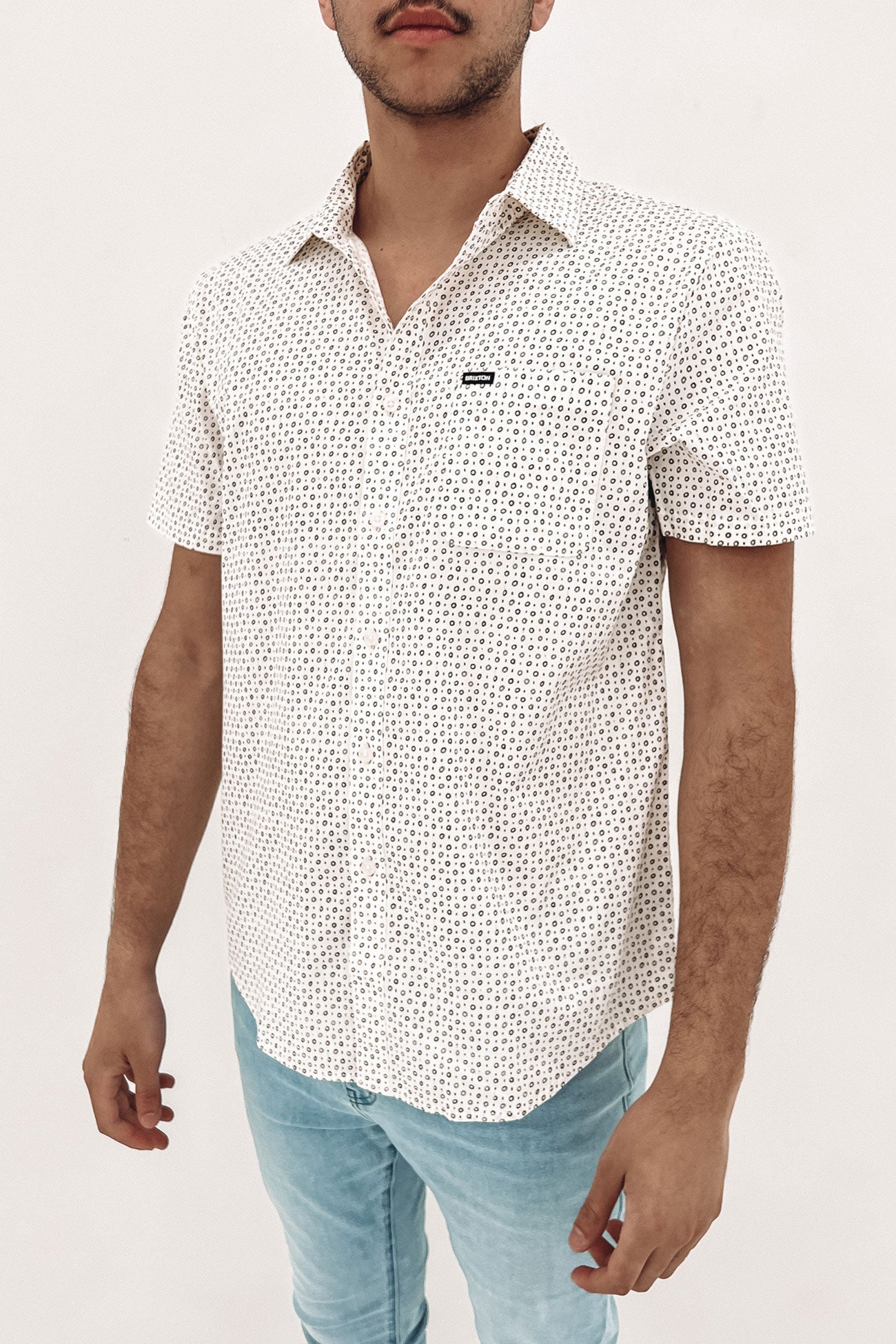 Charter Print Short Sleeve Woven Shirt Off White Military Olive