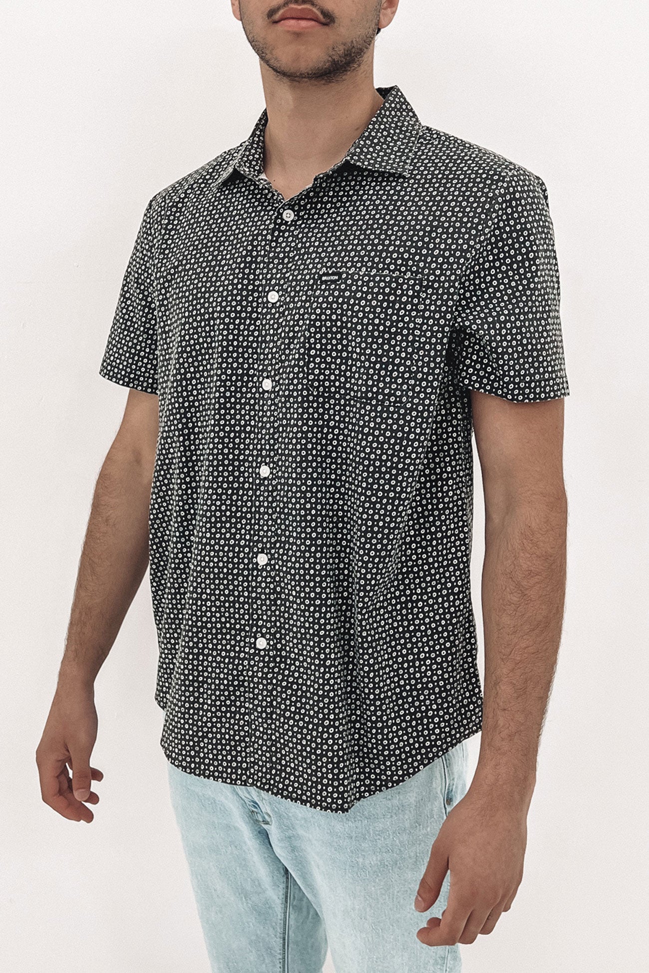 Charter Print Short Sleeve Woven Shirt Black White