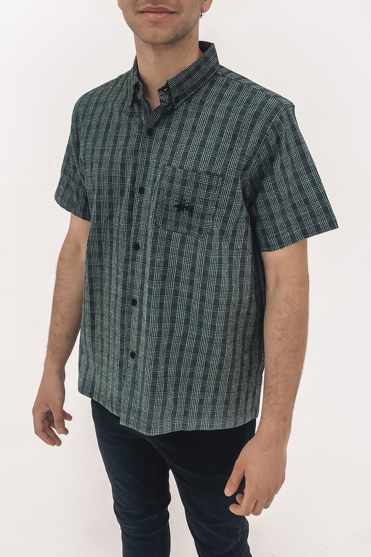 Check Seersucker Short Sleeve Shirt Black