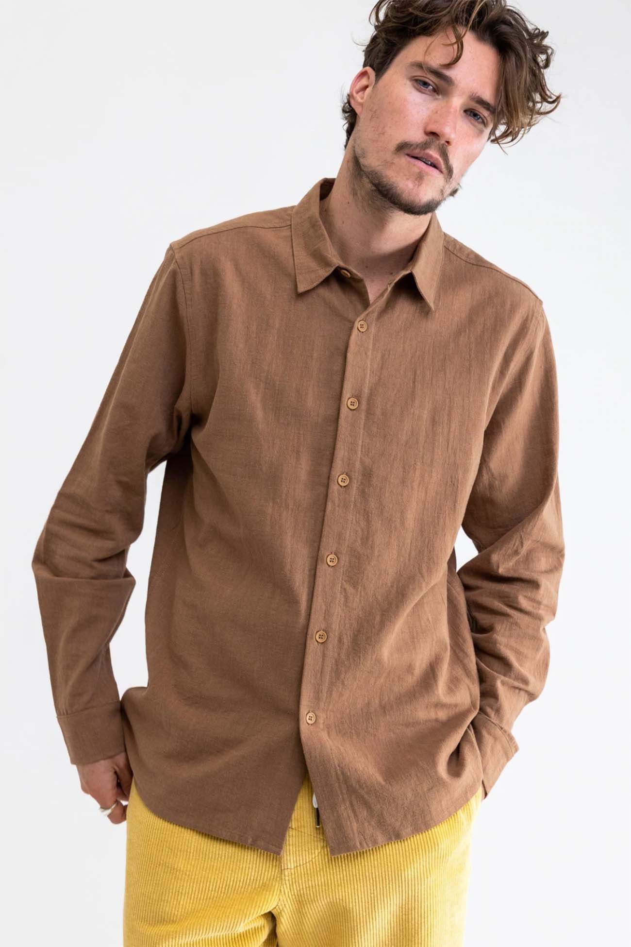 Classic Linen Long Sleeve Shirt Coffee