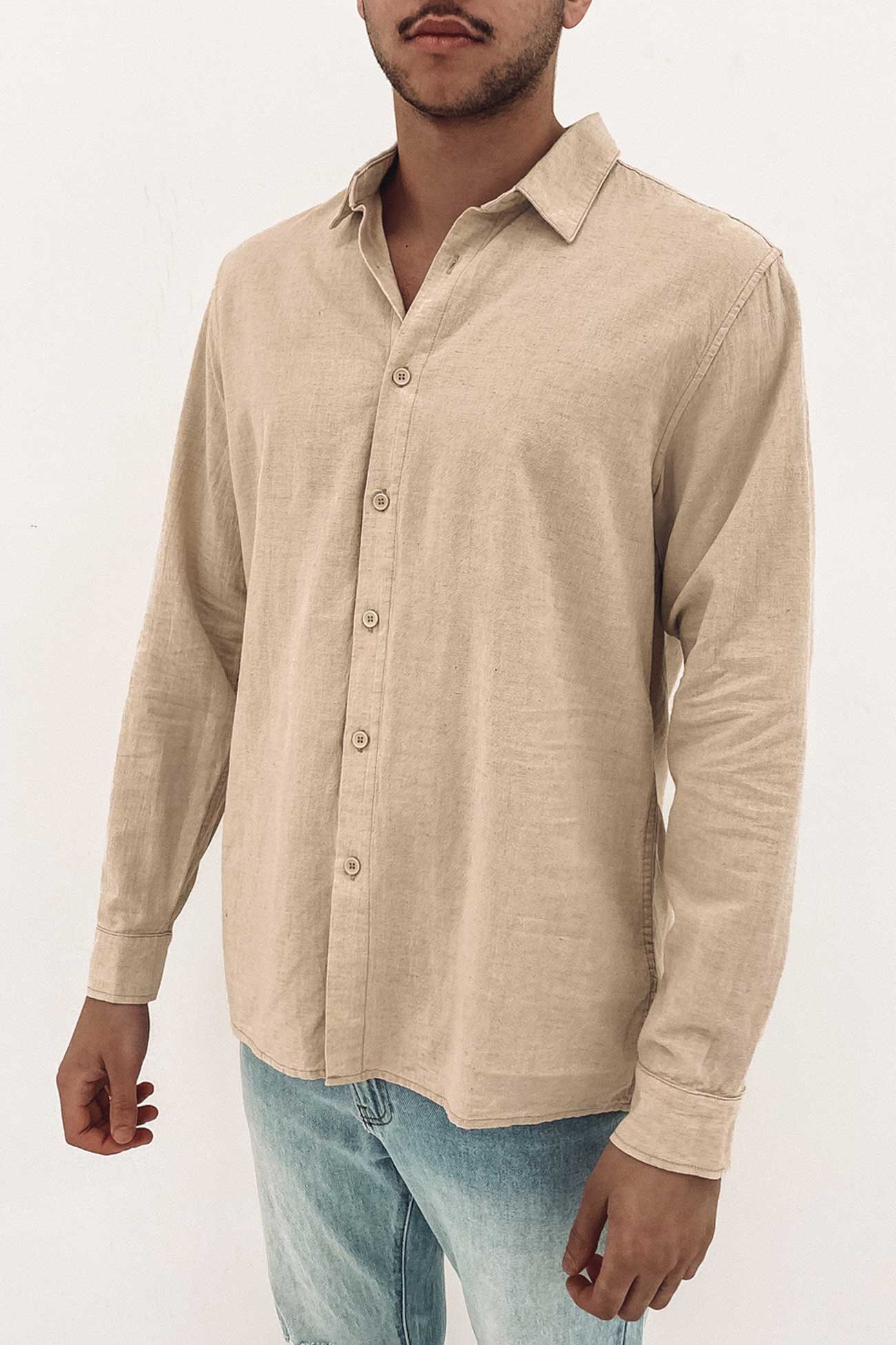 Classic Linen Long Sleeve Shirt Sand