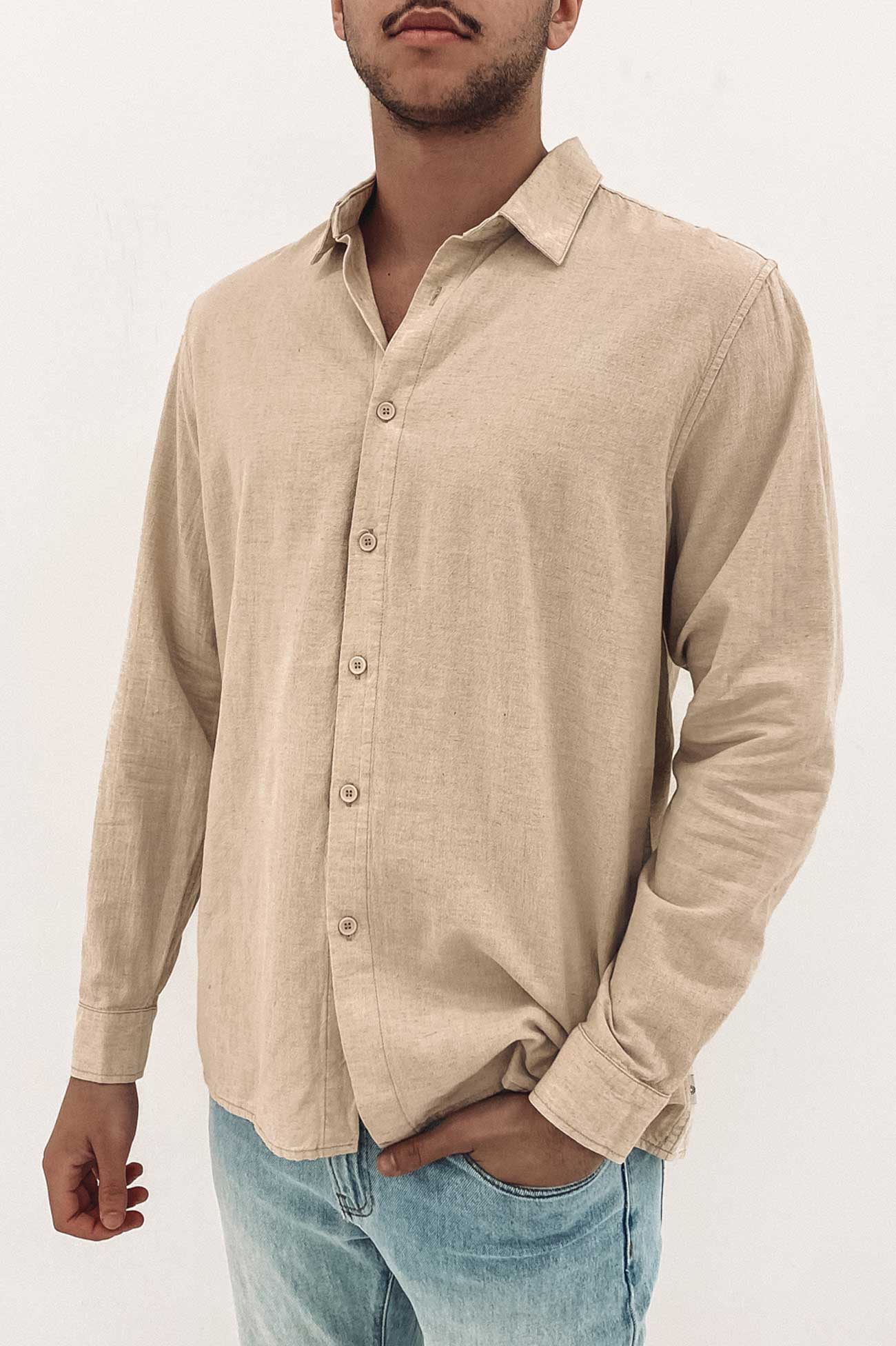 Classic Linen Long Sleeve Shirt Sand