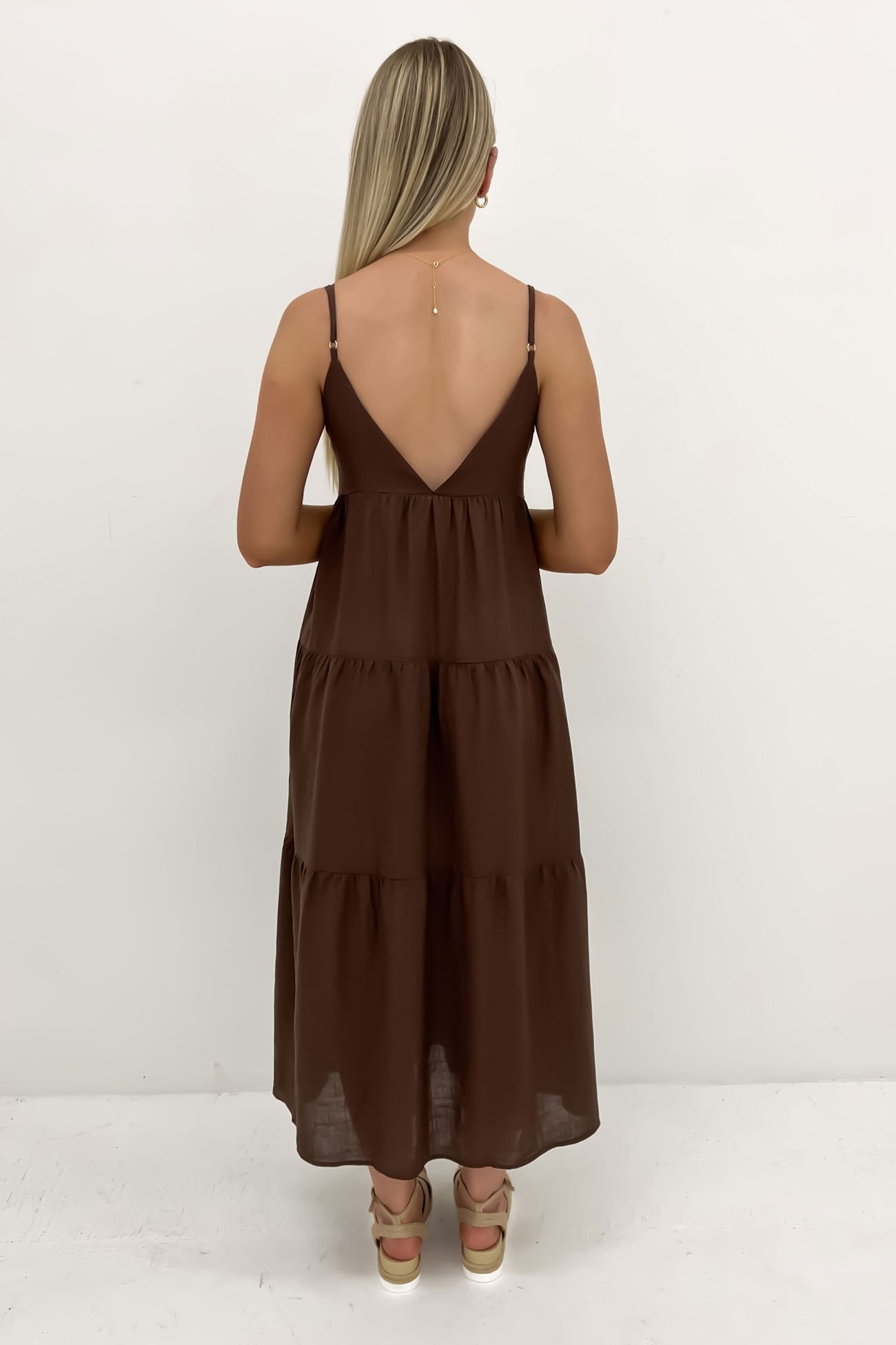 Classic Tiered Midi Dress Chocolate