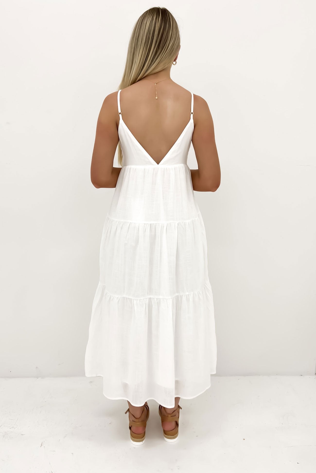 Classic Tiered Midi Dress White