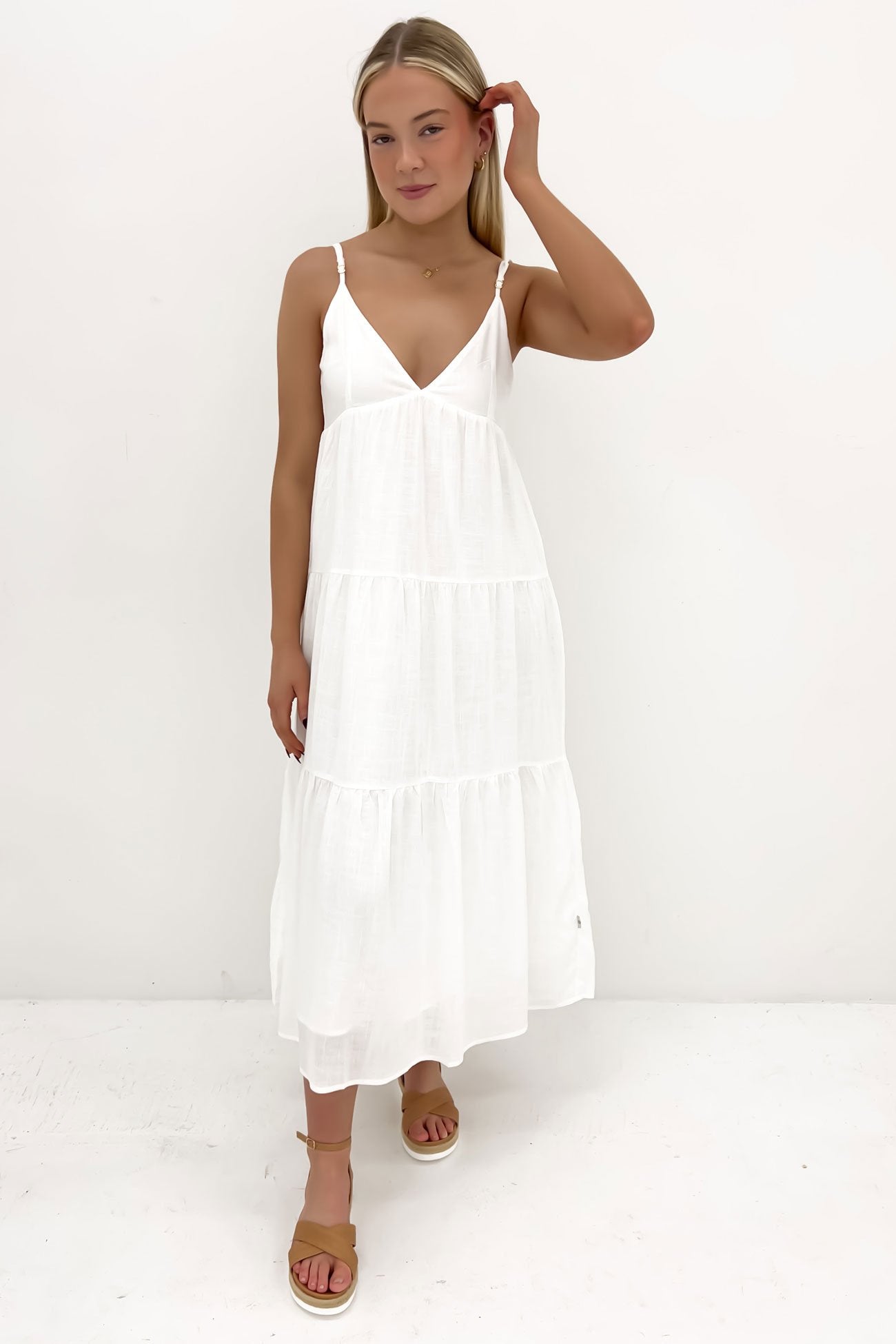 Classic Tiered Midi Dress White