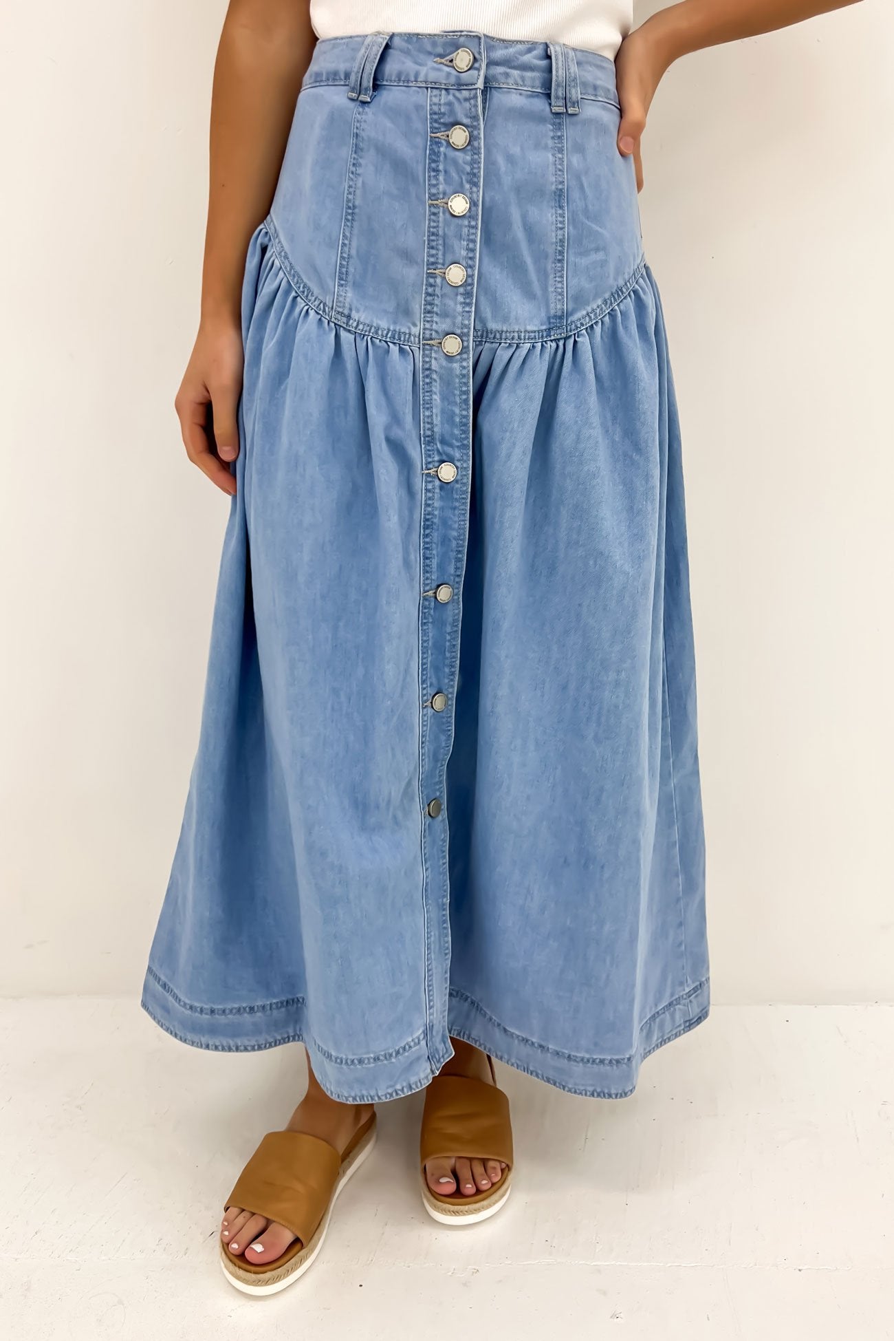 Cleoh Denim Maxi Skirt Blue