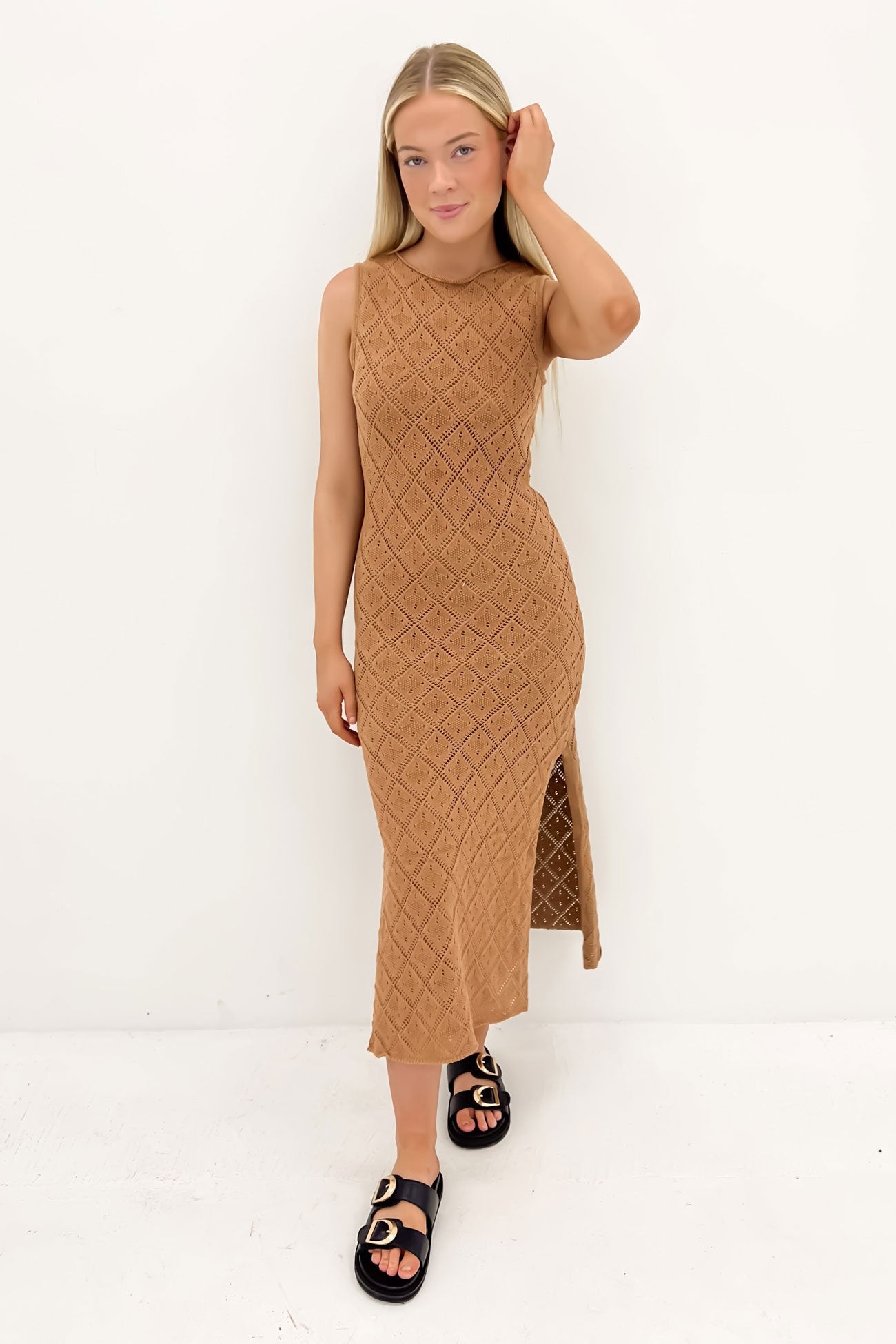 Coleman Crochet Maxi Dress Brown