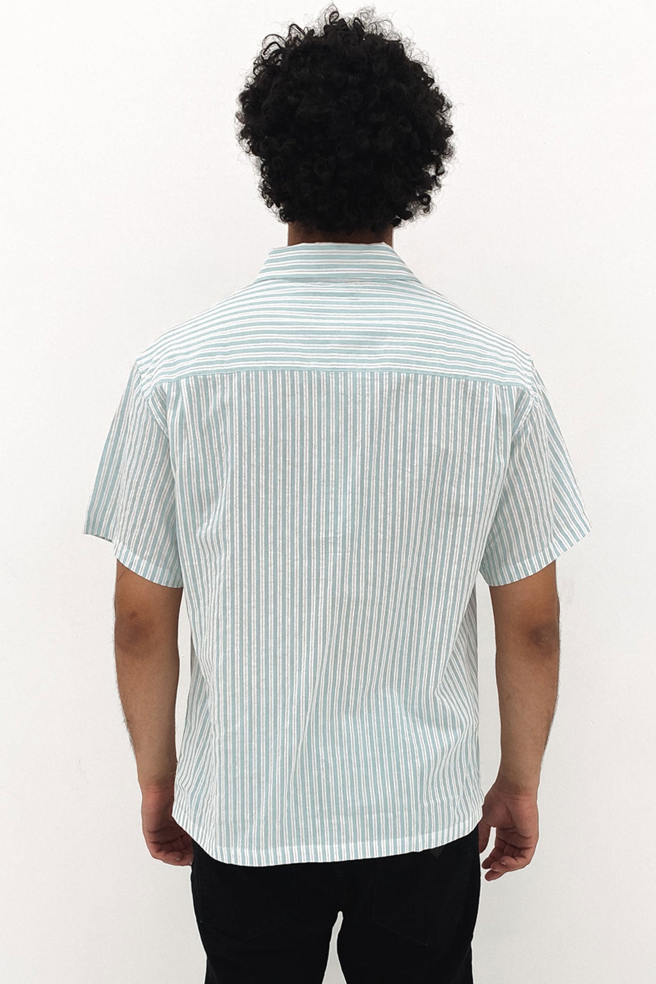 Cotton Stripe Short Sleeve Shirt Teal