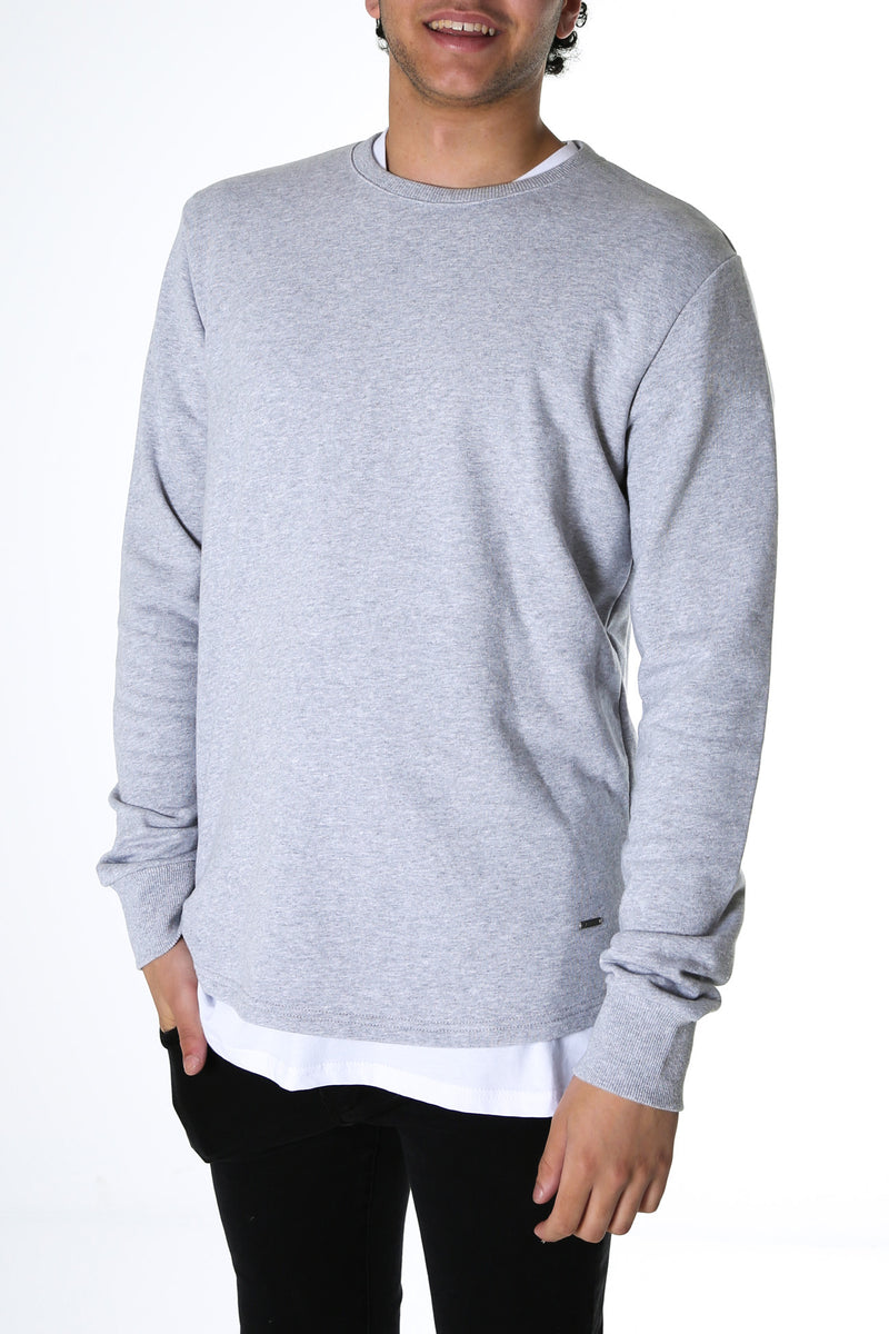 Curved Hem Crew Grey Marle