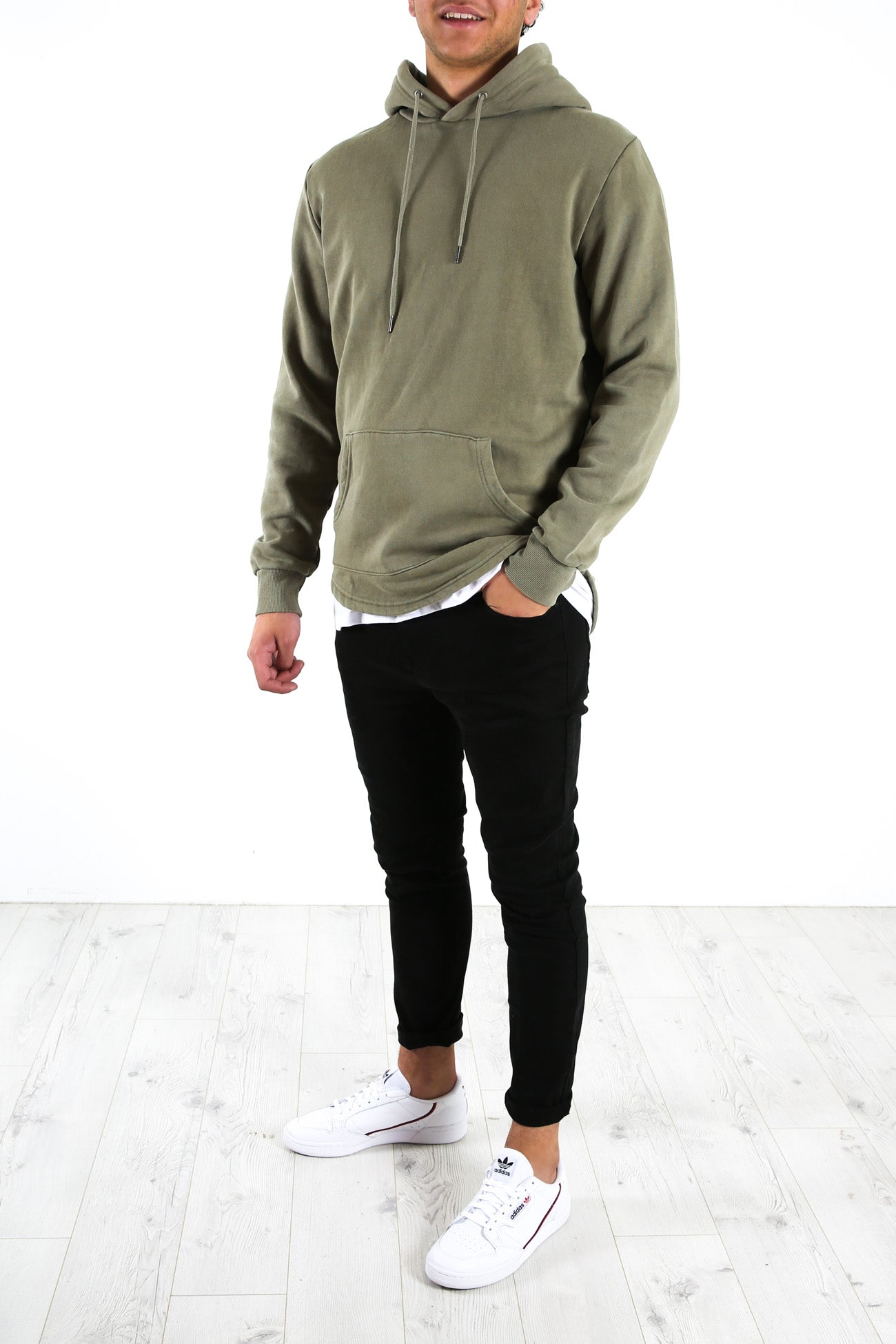 Curved Hem Hoody Khaki