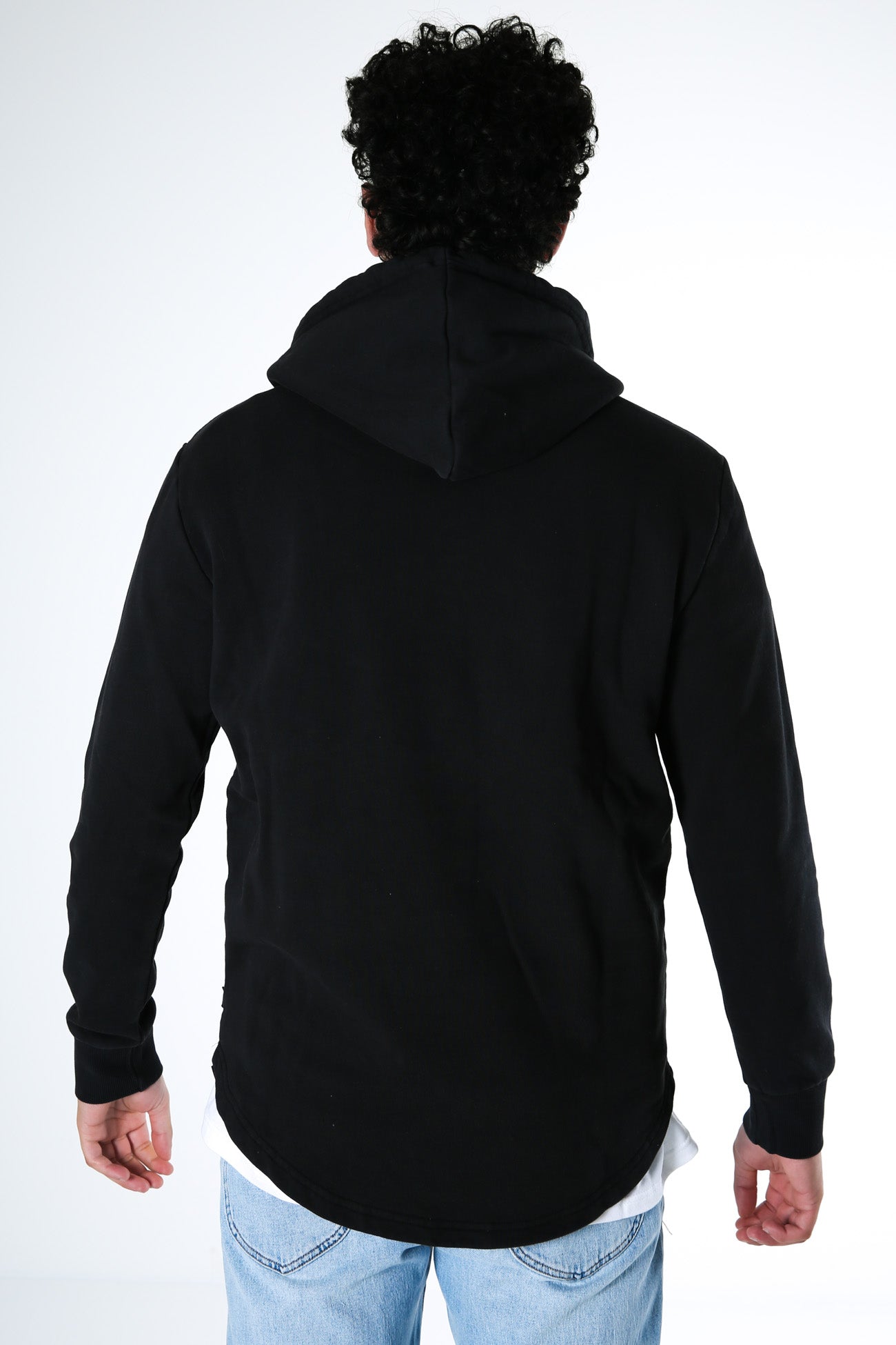 Curved Hem Hoody Washed Black