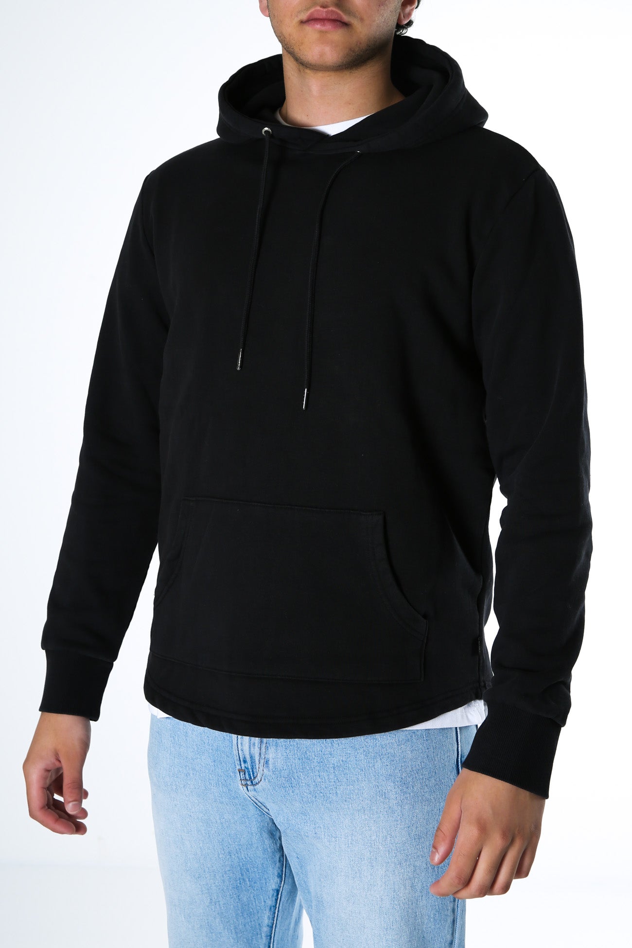 Curved Hem Hoody Washed Black