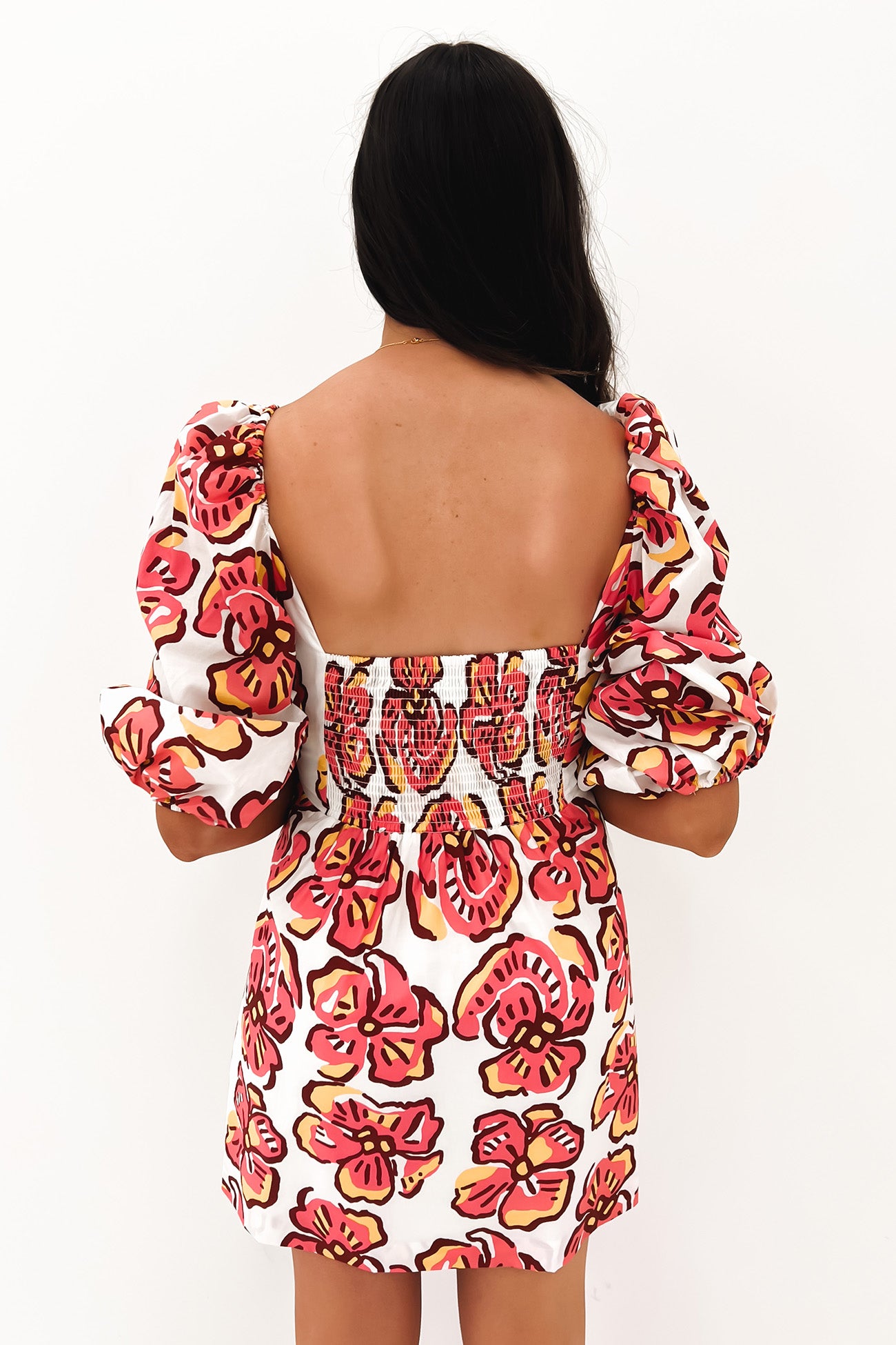 Cut Out Mini Dress Bold Floral Pink