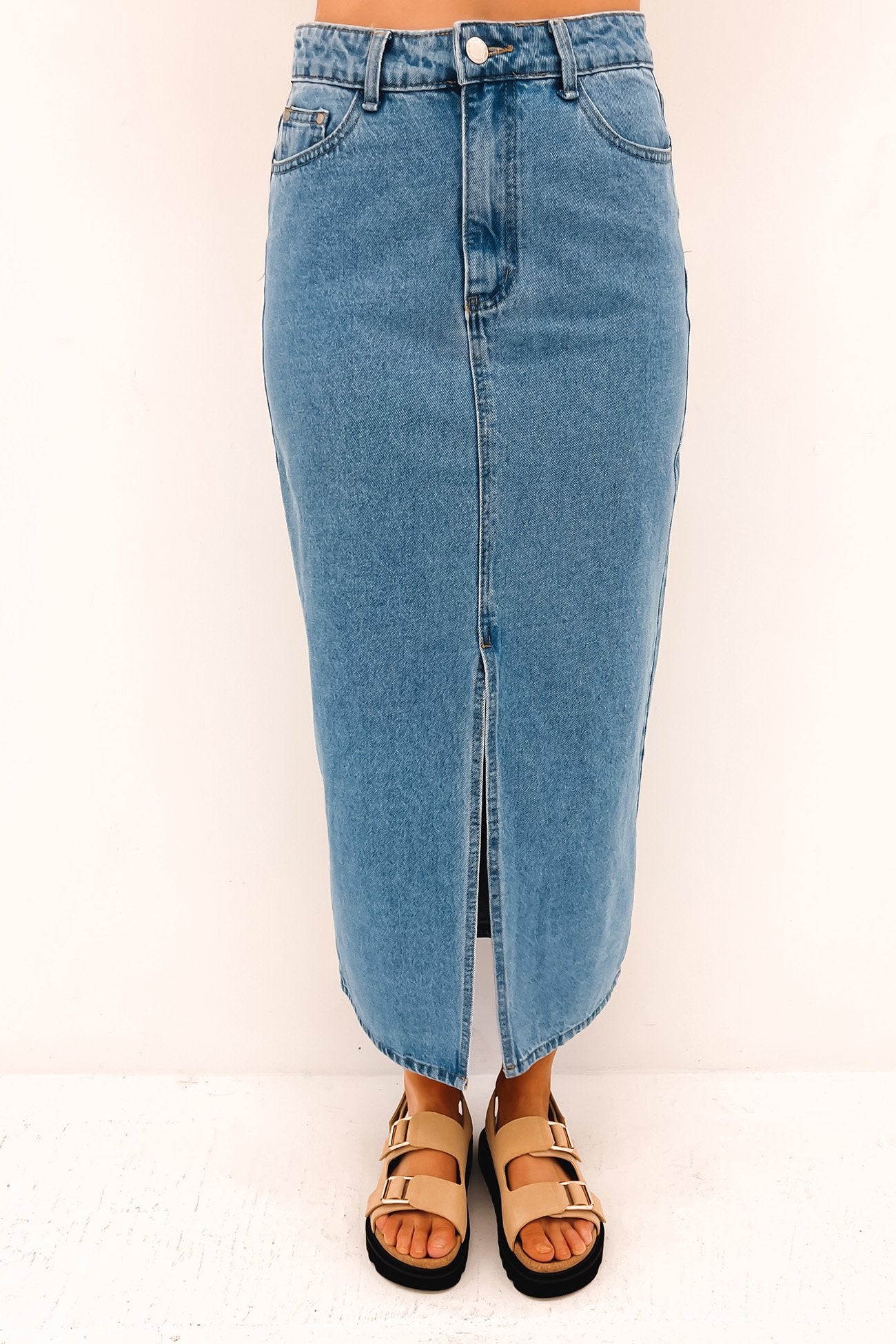 Daisie Denim Midi Skirt Blue