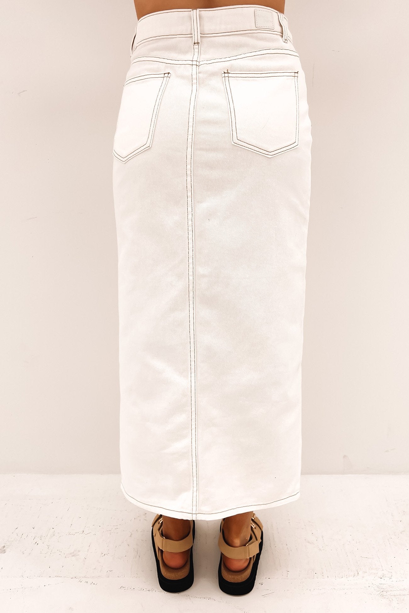 Daisie Denim Midi Skirt White