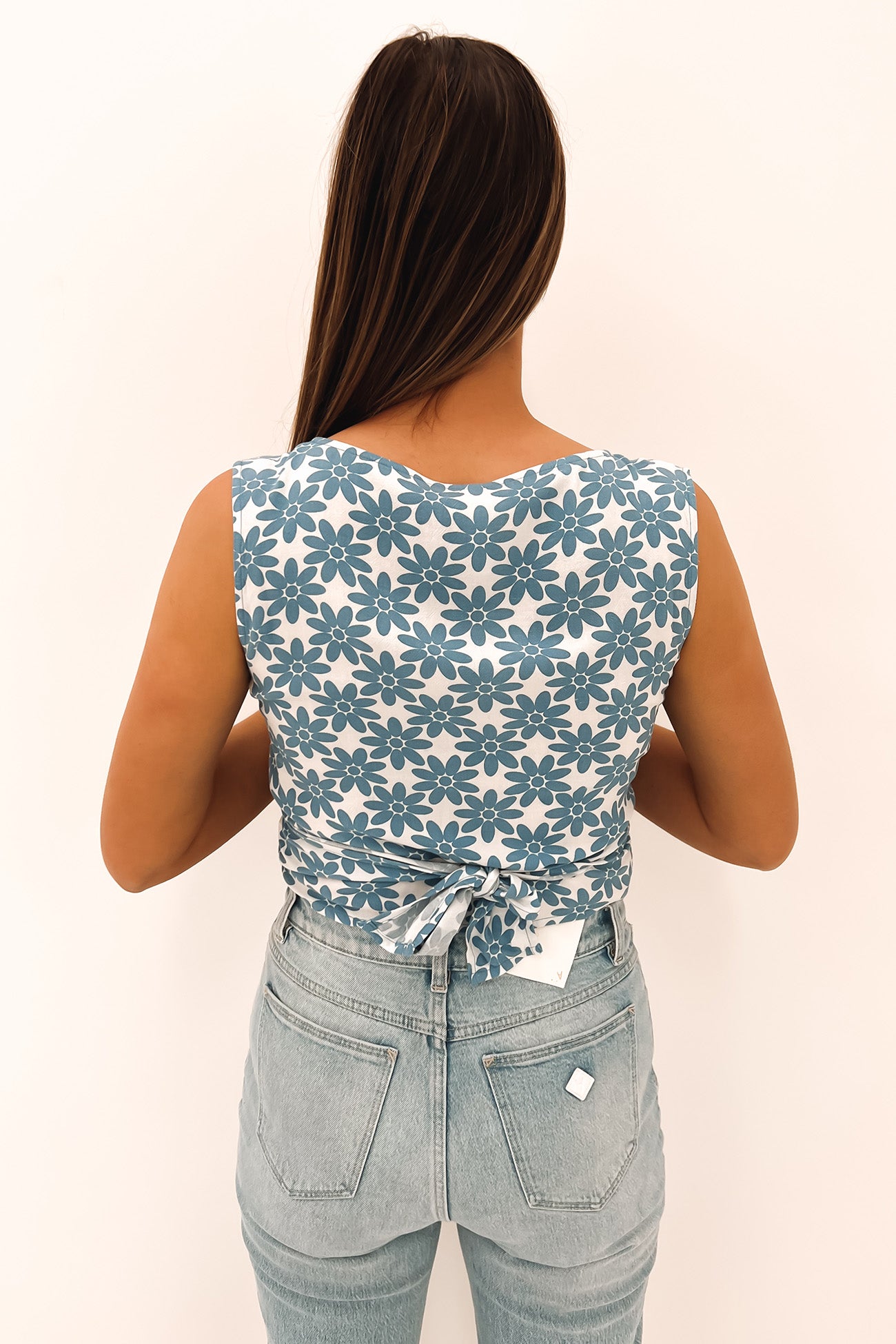 Daisy Tie Front Top Ash Blue