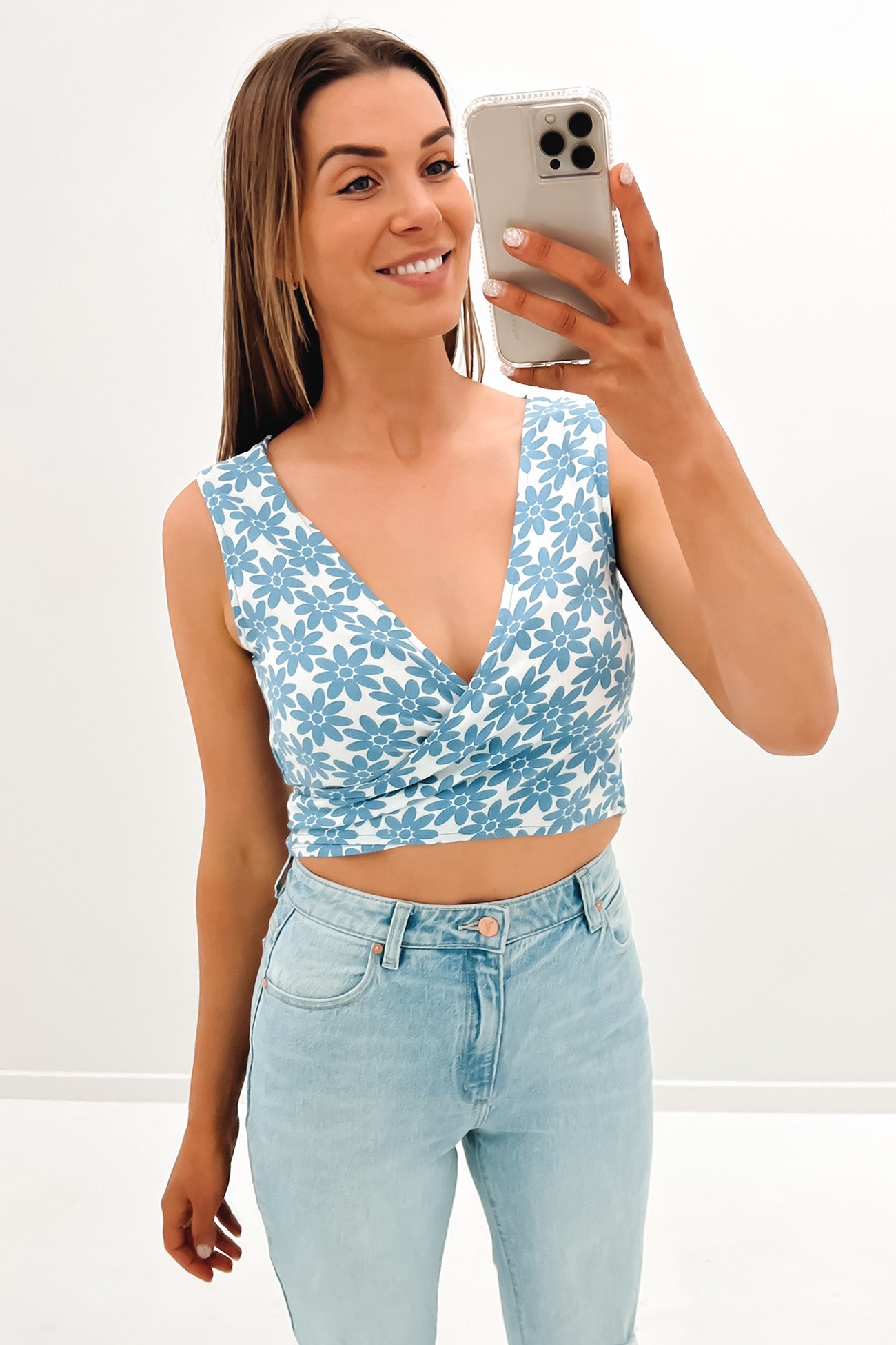 Daisy Tie Front Top Ash Blue