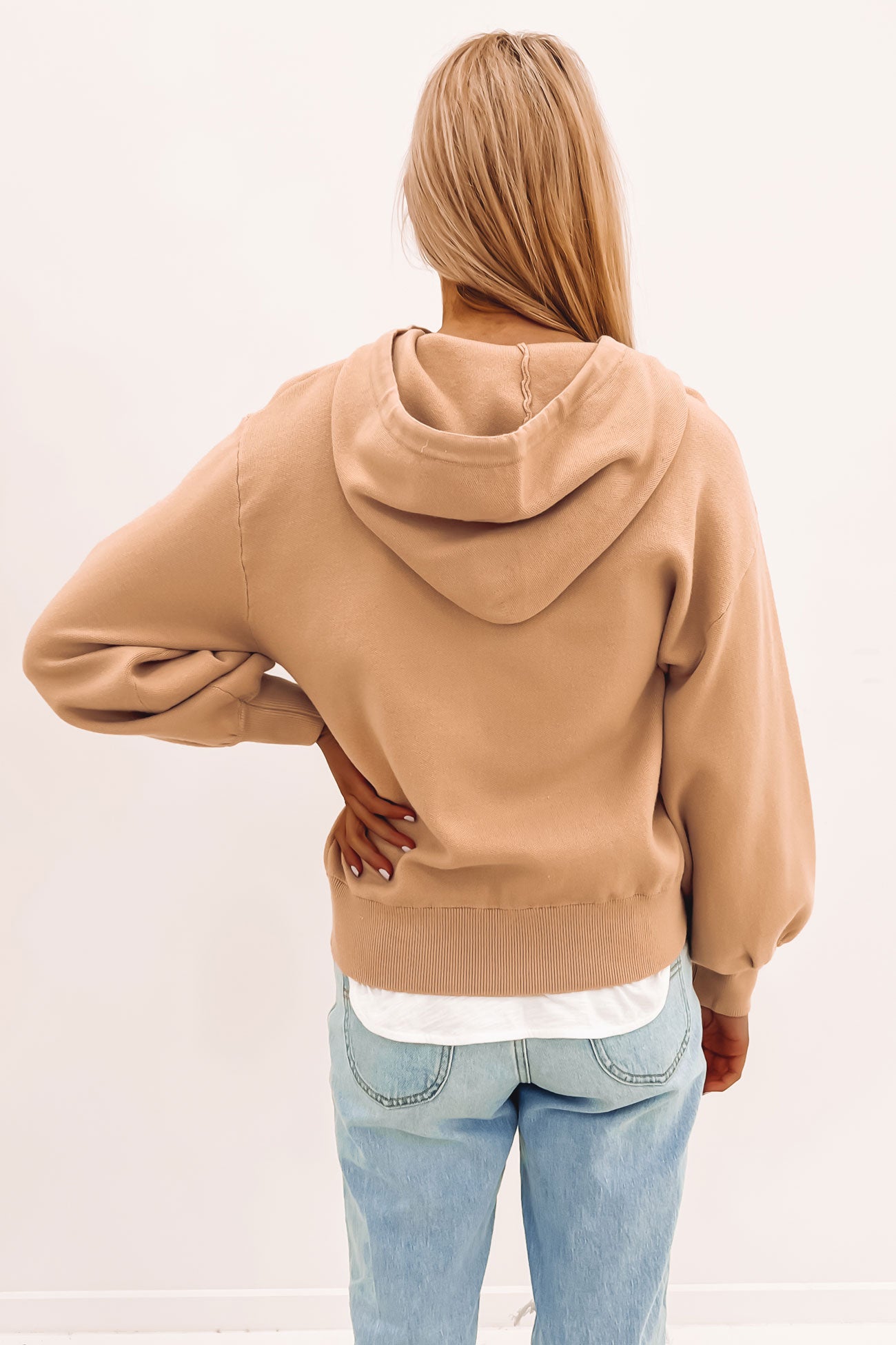 Darci Knit Hoodie Jumper Beige White