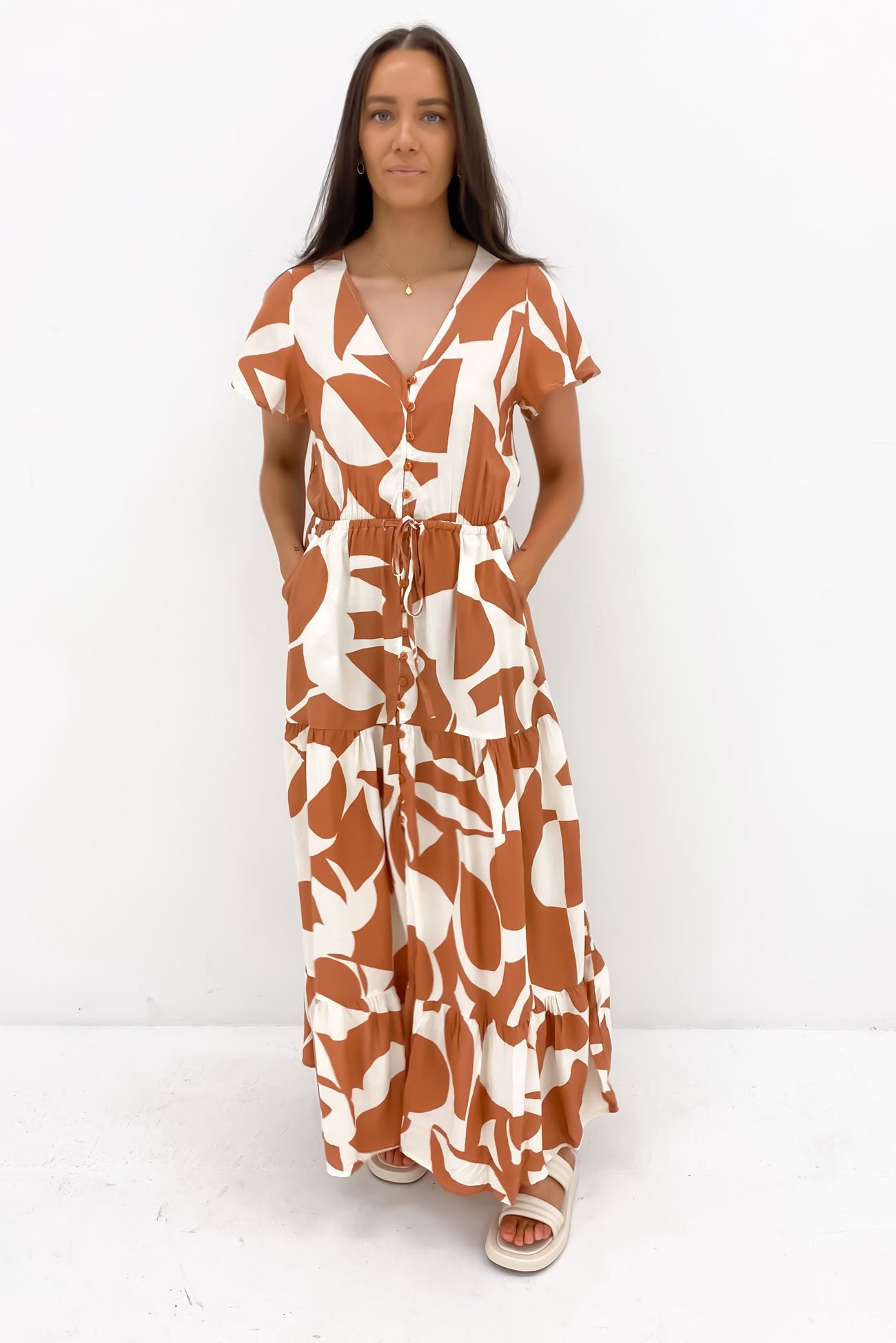 Deacon Maxi Dress Tan Abstract