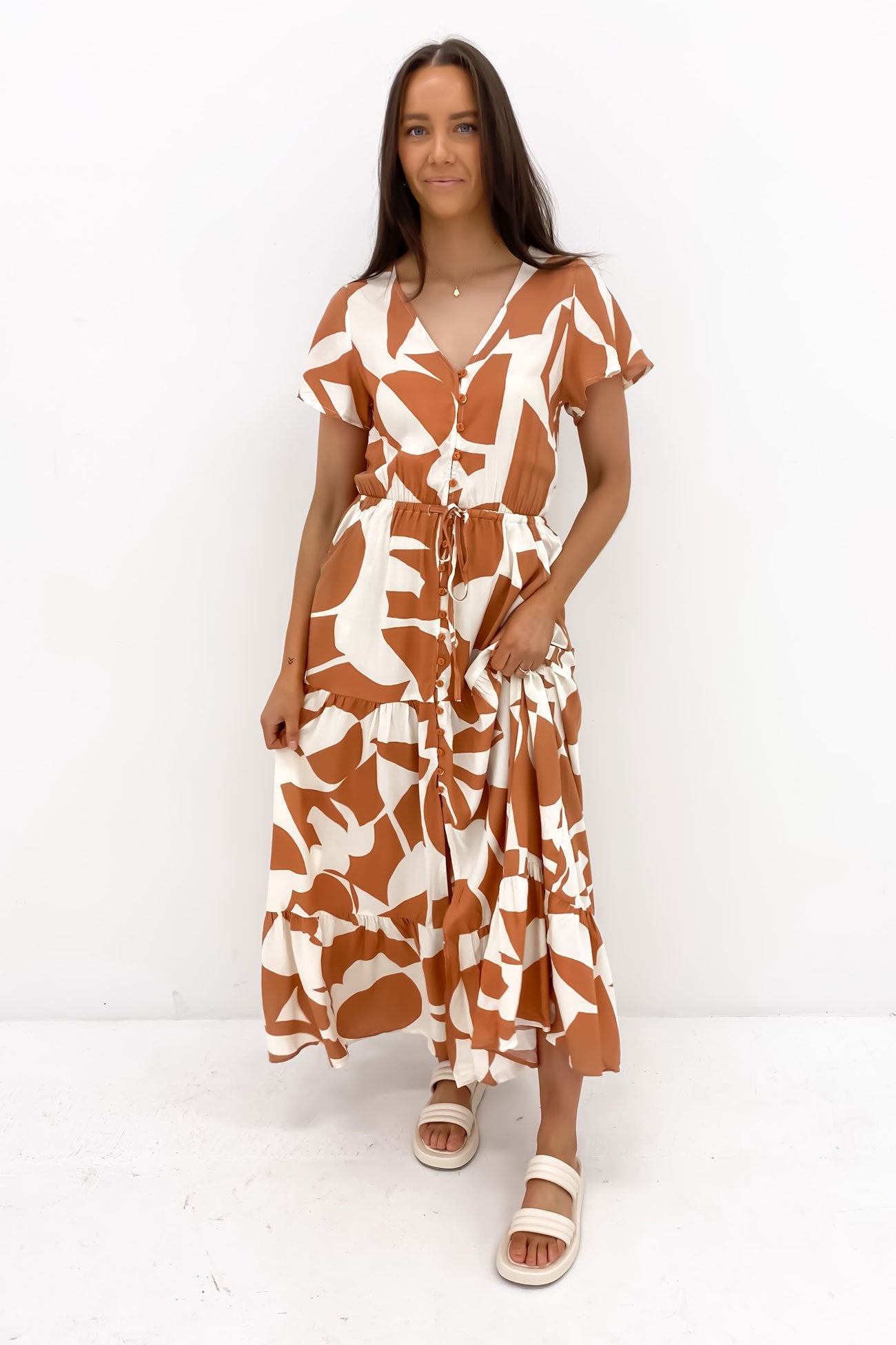 Deacon Maxi Dress Tan Abstract