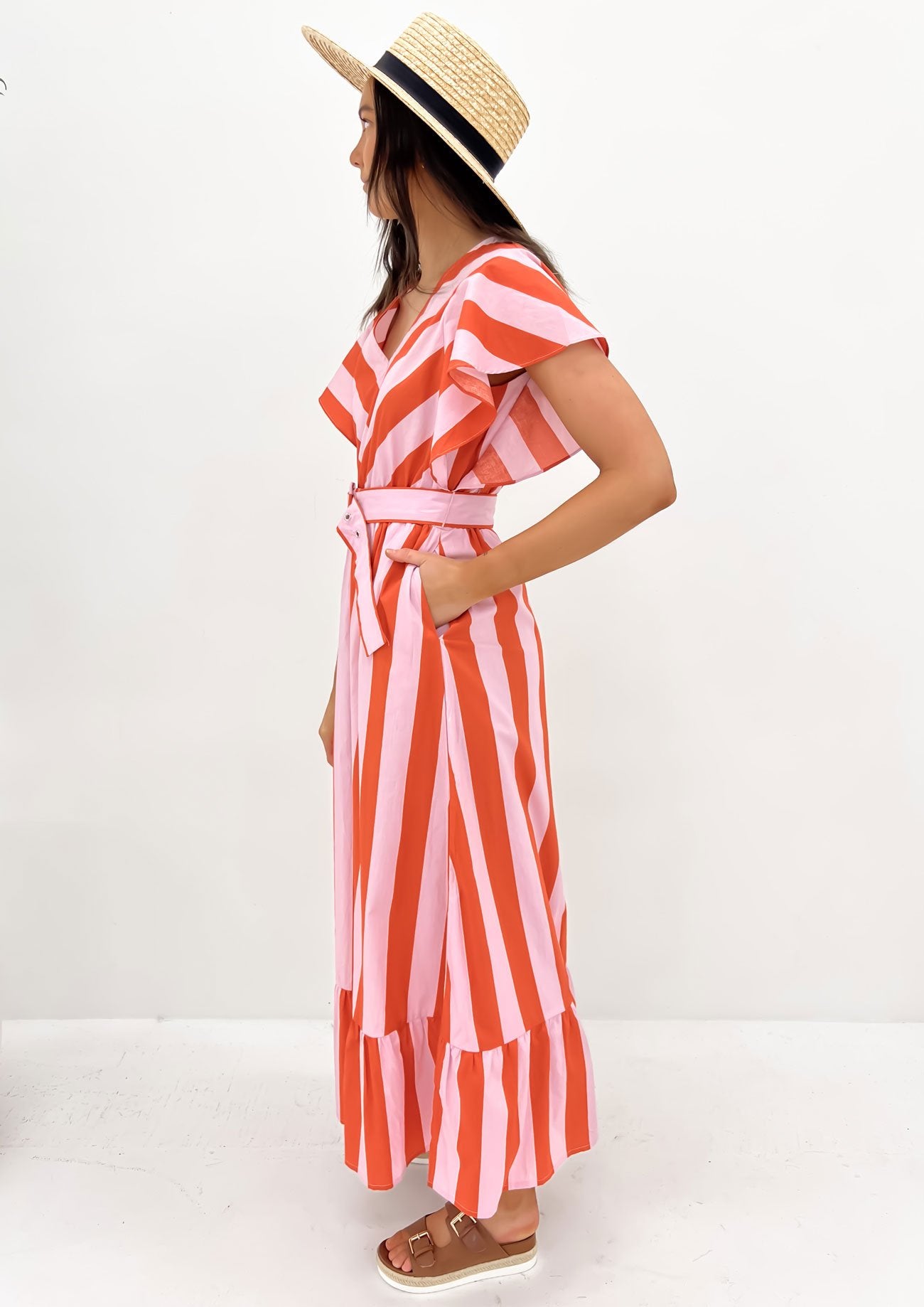 Delanie Midi Dress Pink Orange