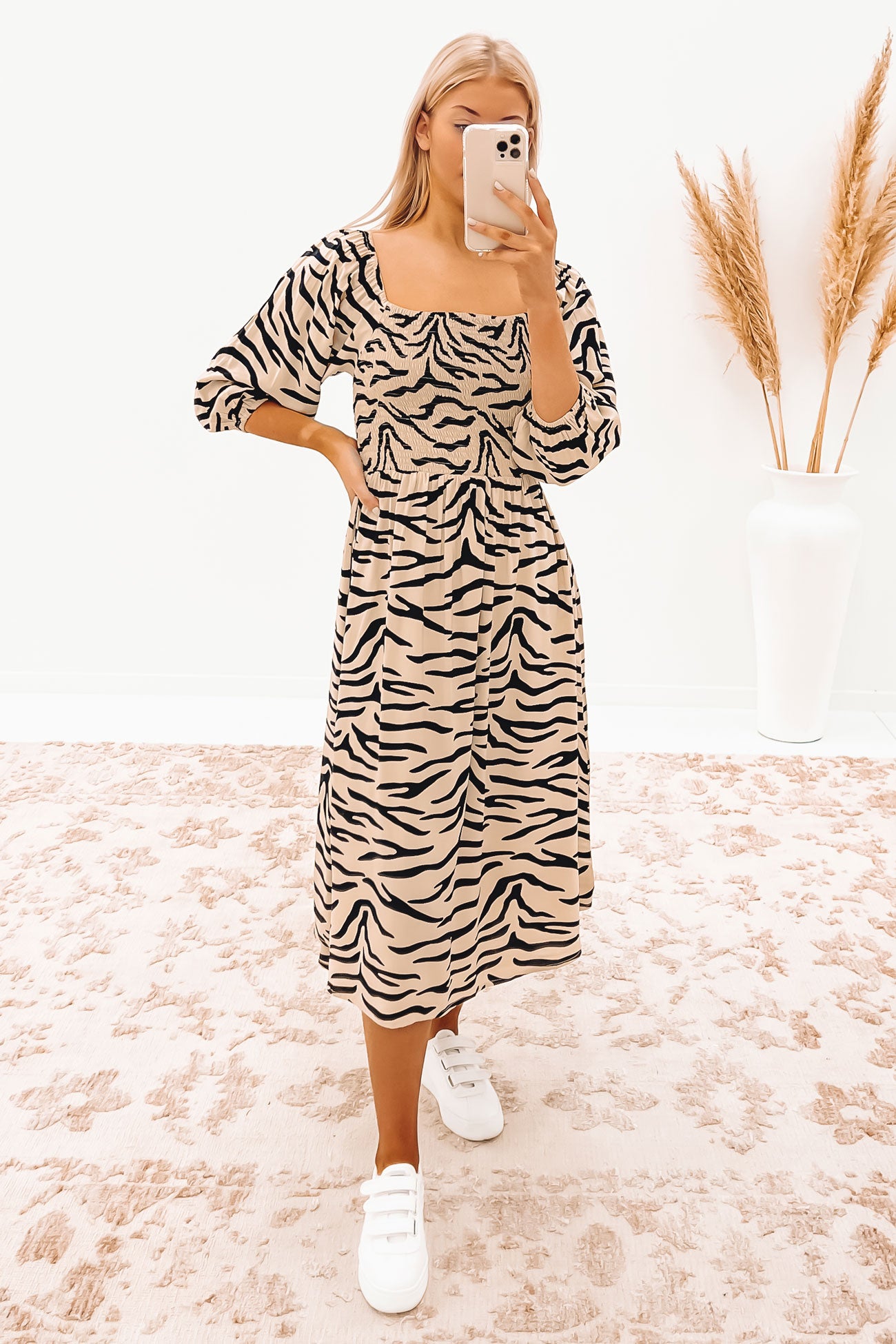 Devon Midi Dress Taupe Zebra