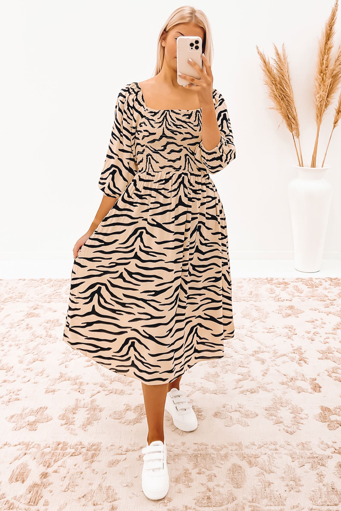 Devon Midi Dress Taupe Zebra